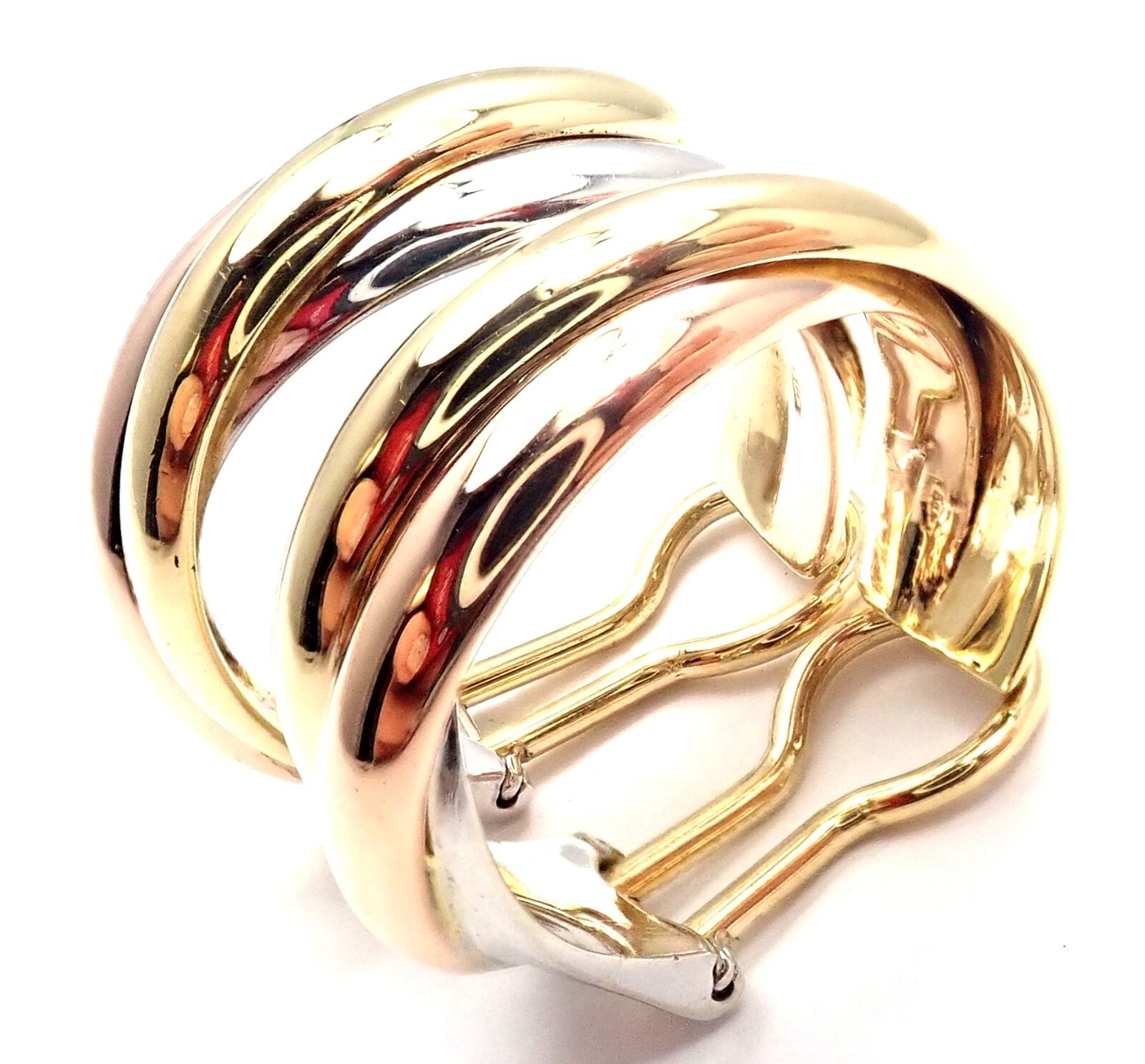 Authentic! Cartier 18k Tri-Color Gold Medium Size Trinity Hoop Earrings | Fortrove