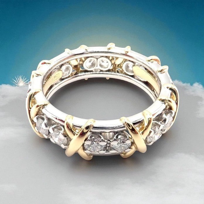 Tiffany & Co. Jewelry & Watches:Fine Jewelry:Rings Tiffany & Co Schlumberger 18k Gold Platinum 16 Stone Diamond Band Ring Size 6