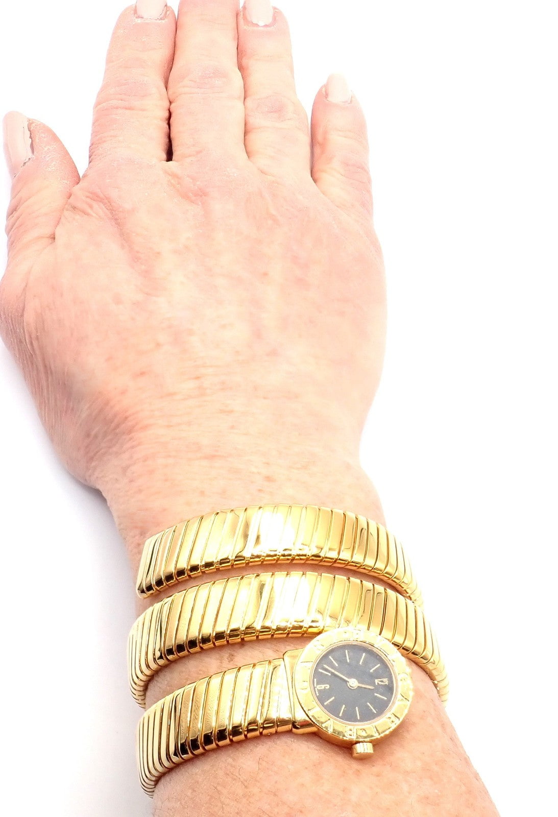 Authentic! Bulgari 18k Yellow Gold Tubogas Serpent Snake Bracelet Watch | Fortrove