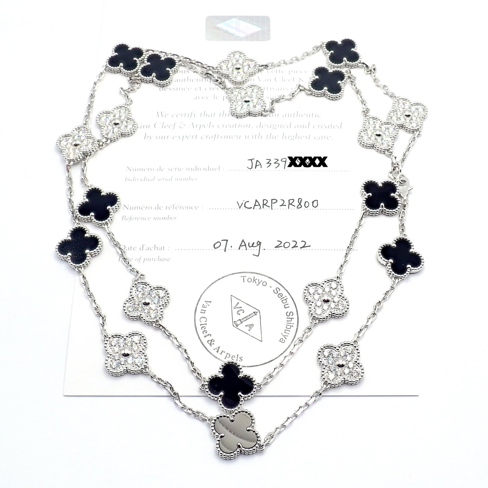 Van Cleef & Arpels Jewelry & Watches:Fine Jewelry:Necklaces & Pendants Van Cleef & Arpels 18k Gold 20 Motif Vintage Alhambra Diamond Onyx Necklace Cert