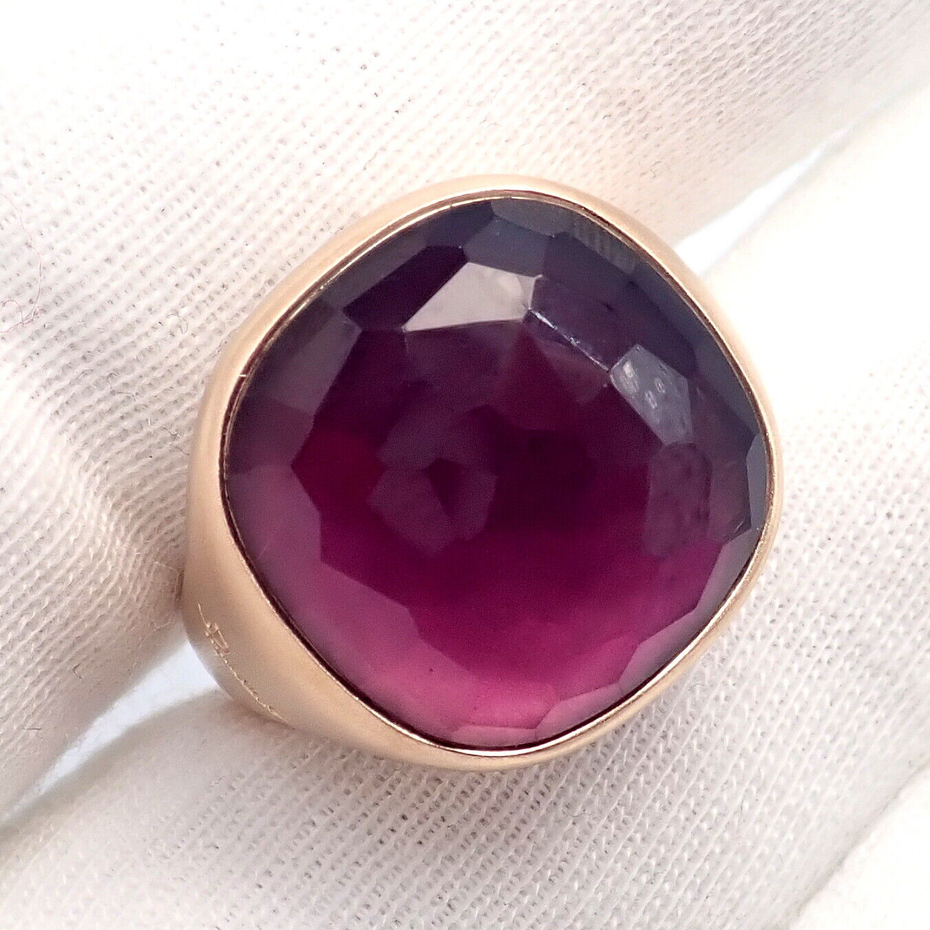Authentic! Pomellato 18k Rose Gold Large Faceted Amethyst Victoria Ring sz 6.5 | Fortrove