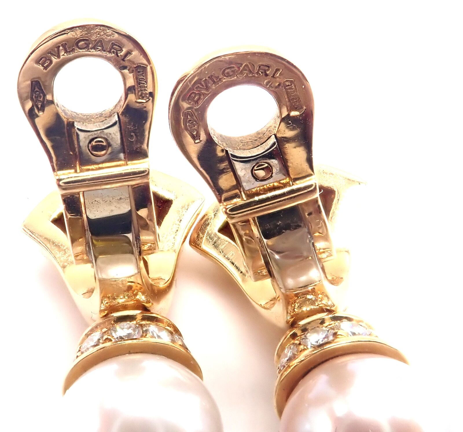 Authentic! Bulgari Bvlgari 18k Gold Diamond Pearl Peridot Crystal Drop Earrings | Fortrove