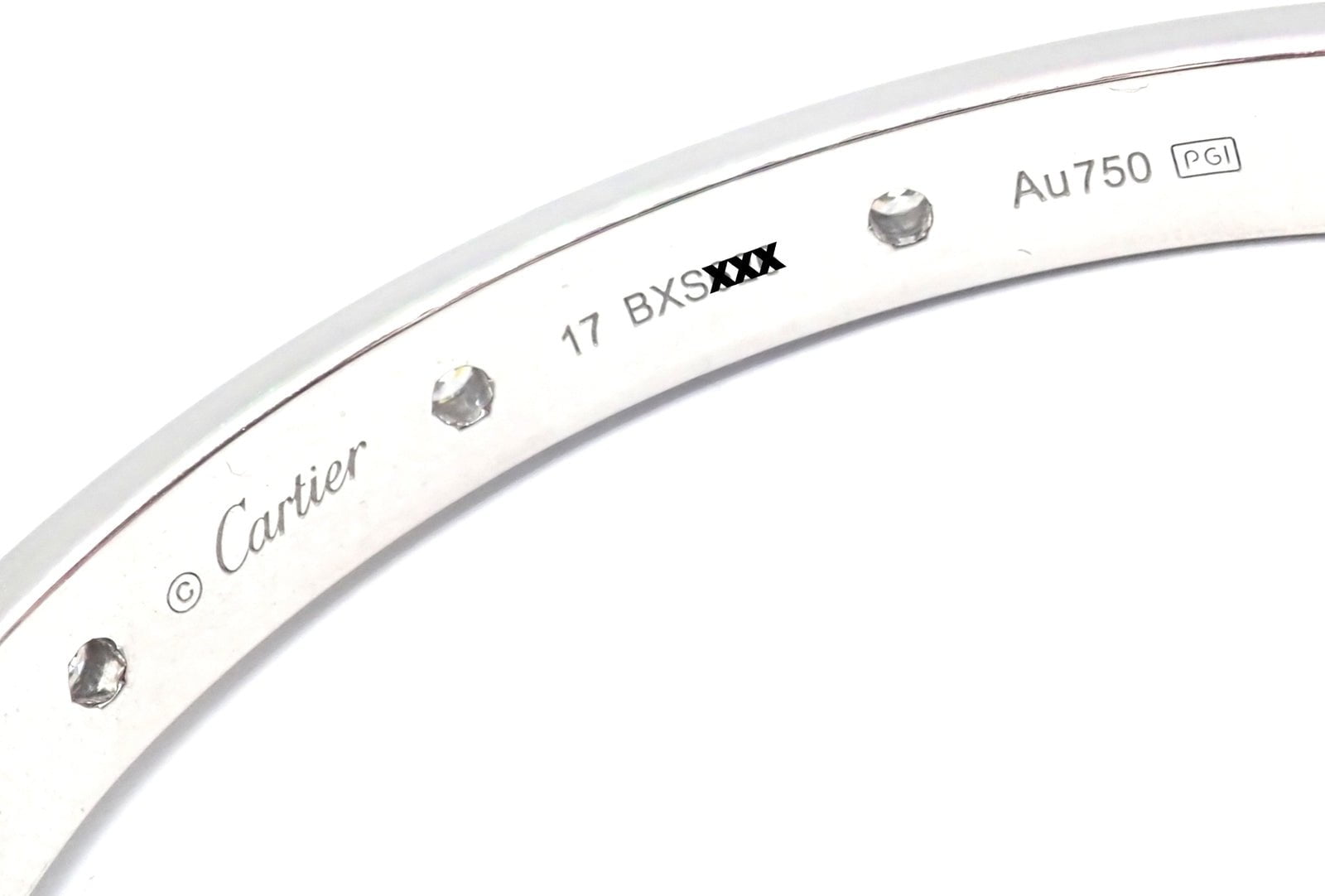Authentic! Cartier Love 18k White Gold Diamond Pave Bangle Bracelet Sz 17 Paper | Fortrove