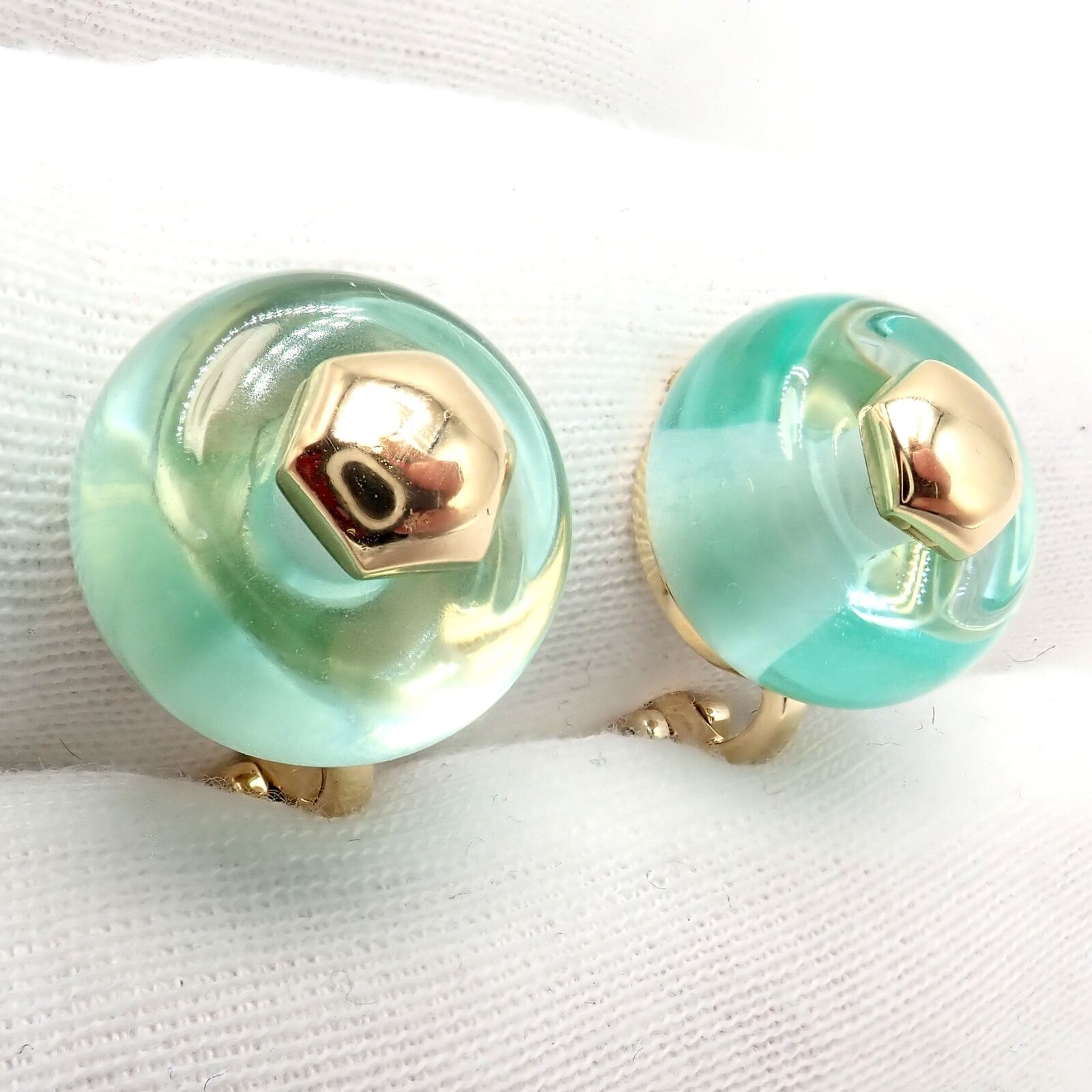 Authentic! Vintage Marina B 18k Yellow Gold Pneu Crystal Earrings | Fortrove