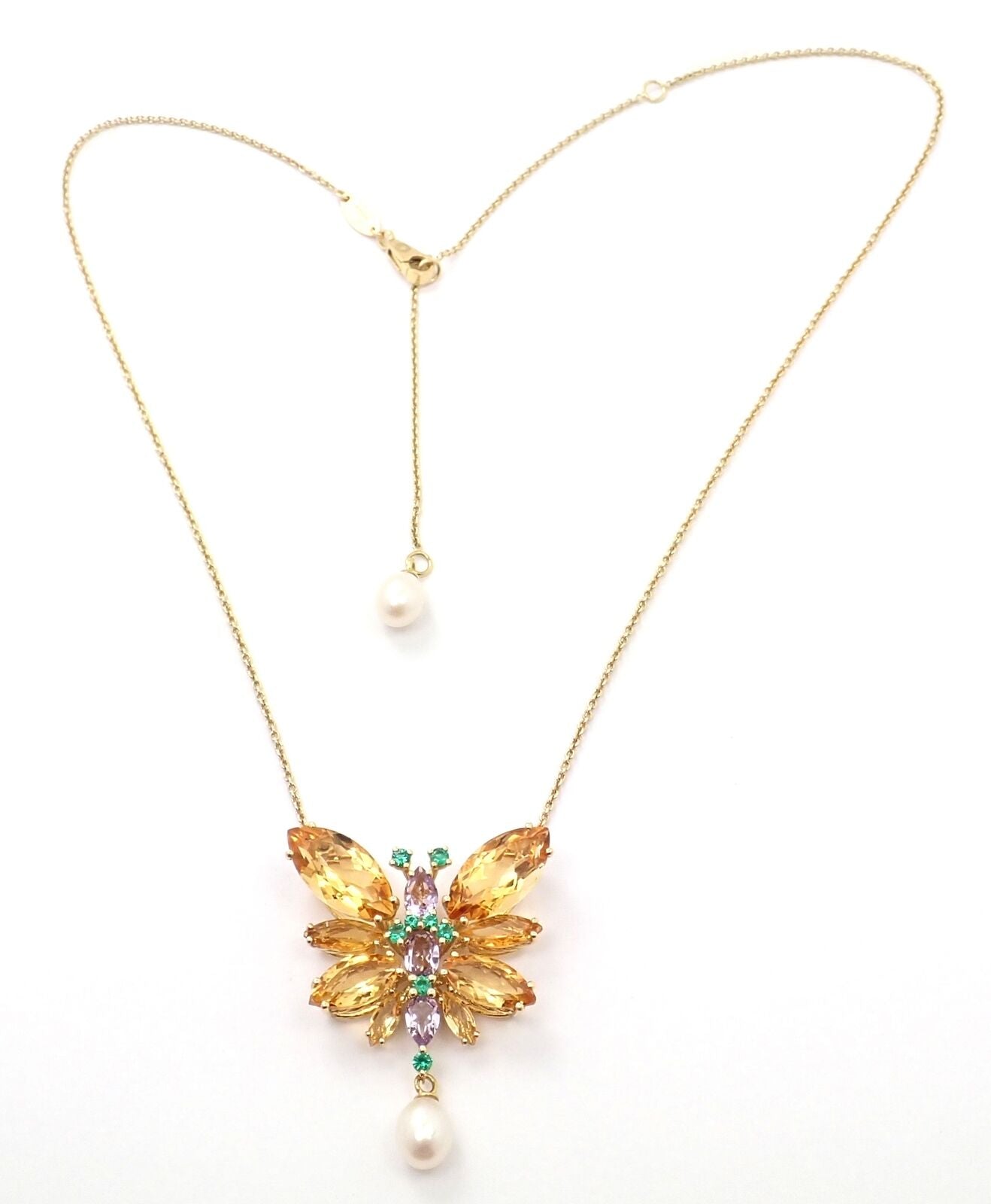 Authentic! Dolce & Gabbana Spring 18k Yellow Gold Citrine Butterfly Necklace | Fortrove