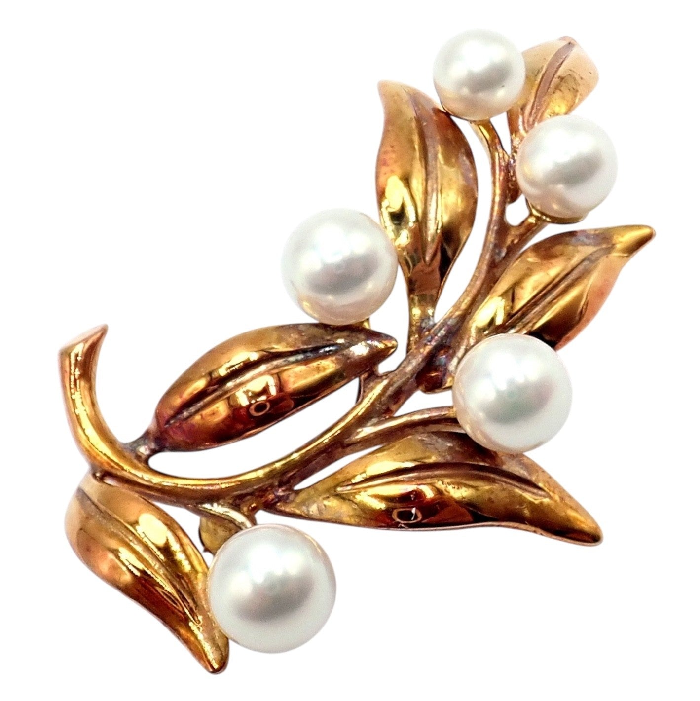 Vintage Tiffany & Co 18k Gold 5 Pearl Leaf Branch Pin Brooch 1987 | Fortrove