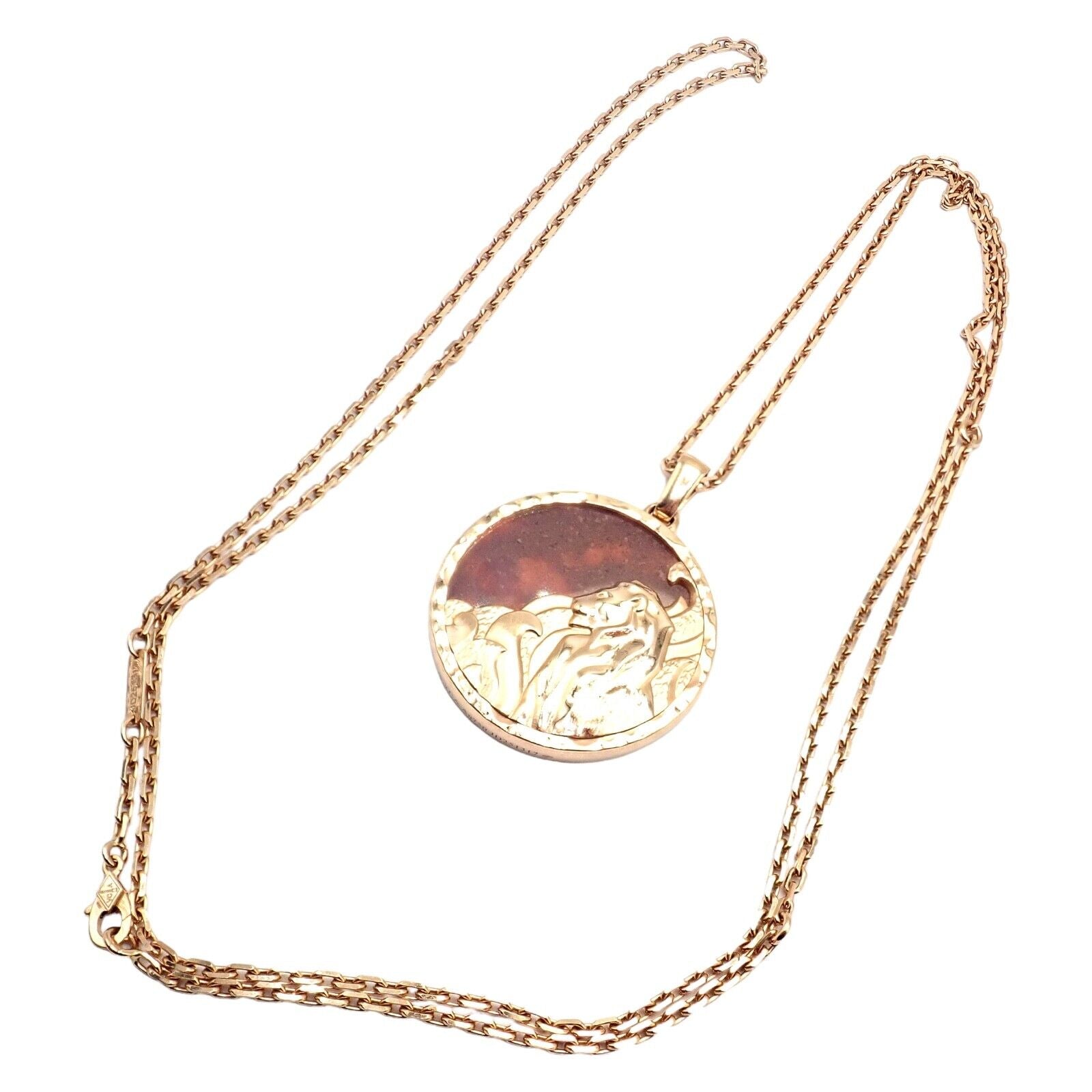 Van Cleef & Arpels Zodiaque 18k Rose Gold Leo Pendant Red Jasper Necklace + Cert | Fortrove