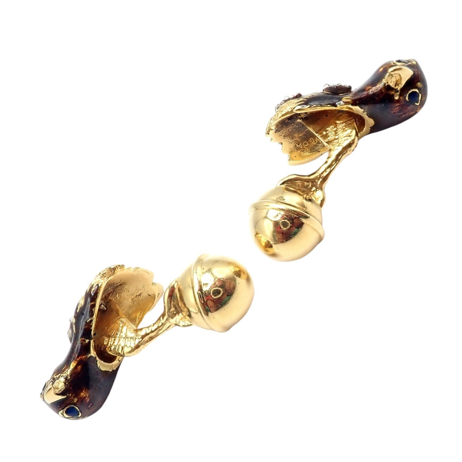 Vintage Tiffany & Co. 18k Yellow Gold Diamond Enamel Falcon Eagle Bird Cufflinks | Fortrove