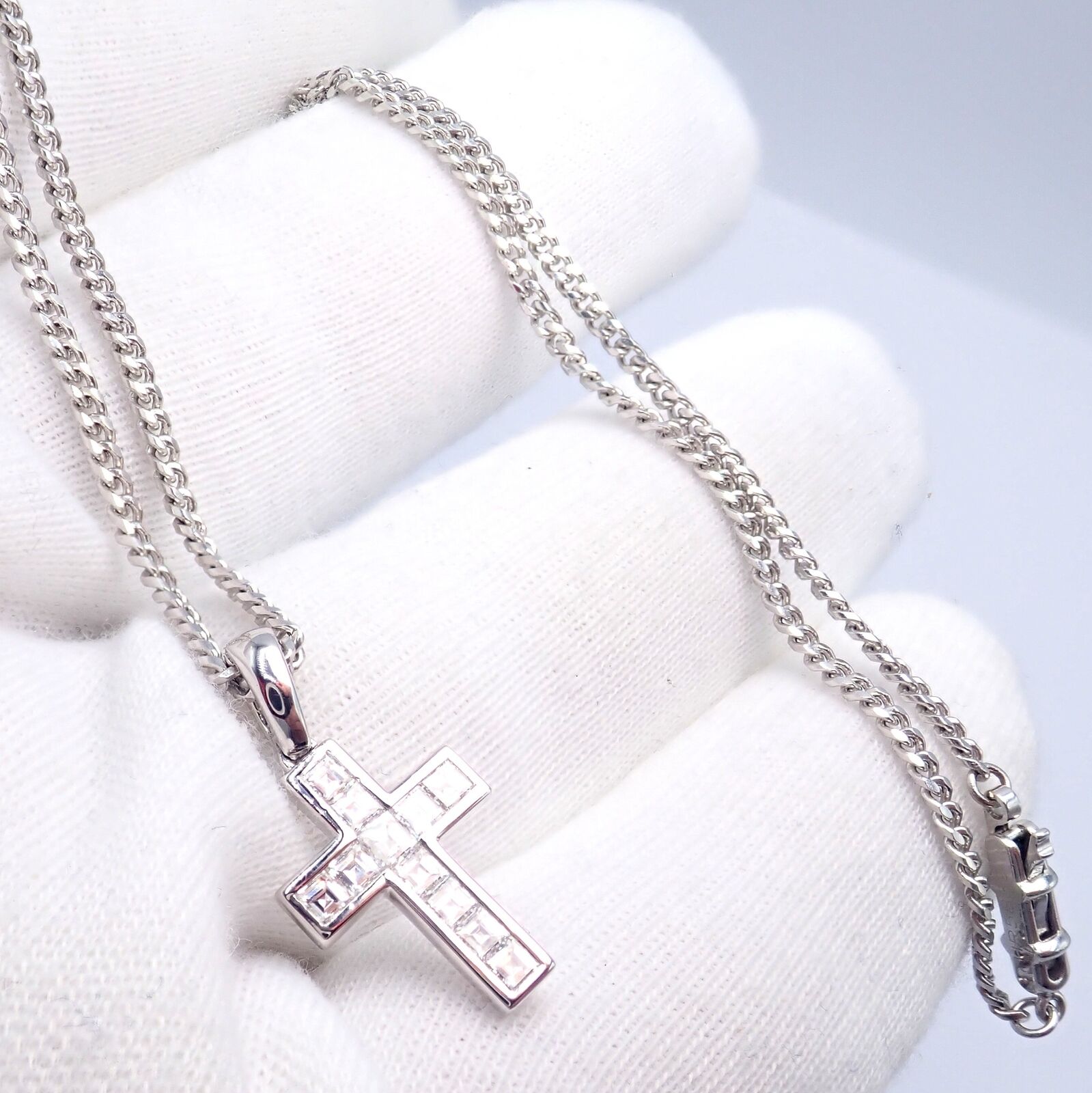 Authentic! Cartier 18k White Gold Diamond Cross Necklace | Fortrove
