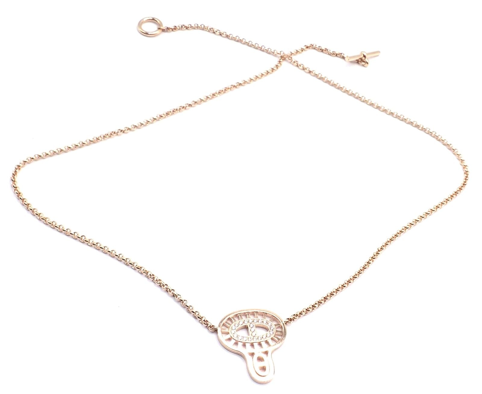 Authentic! Hermes Chaine D'ancre Divine 18k Rose Gold Diamond Necklace Cert Box | Fortrove