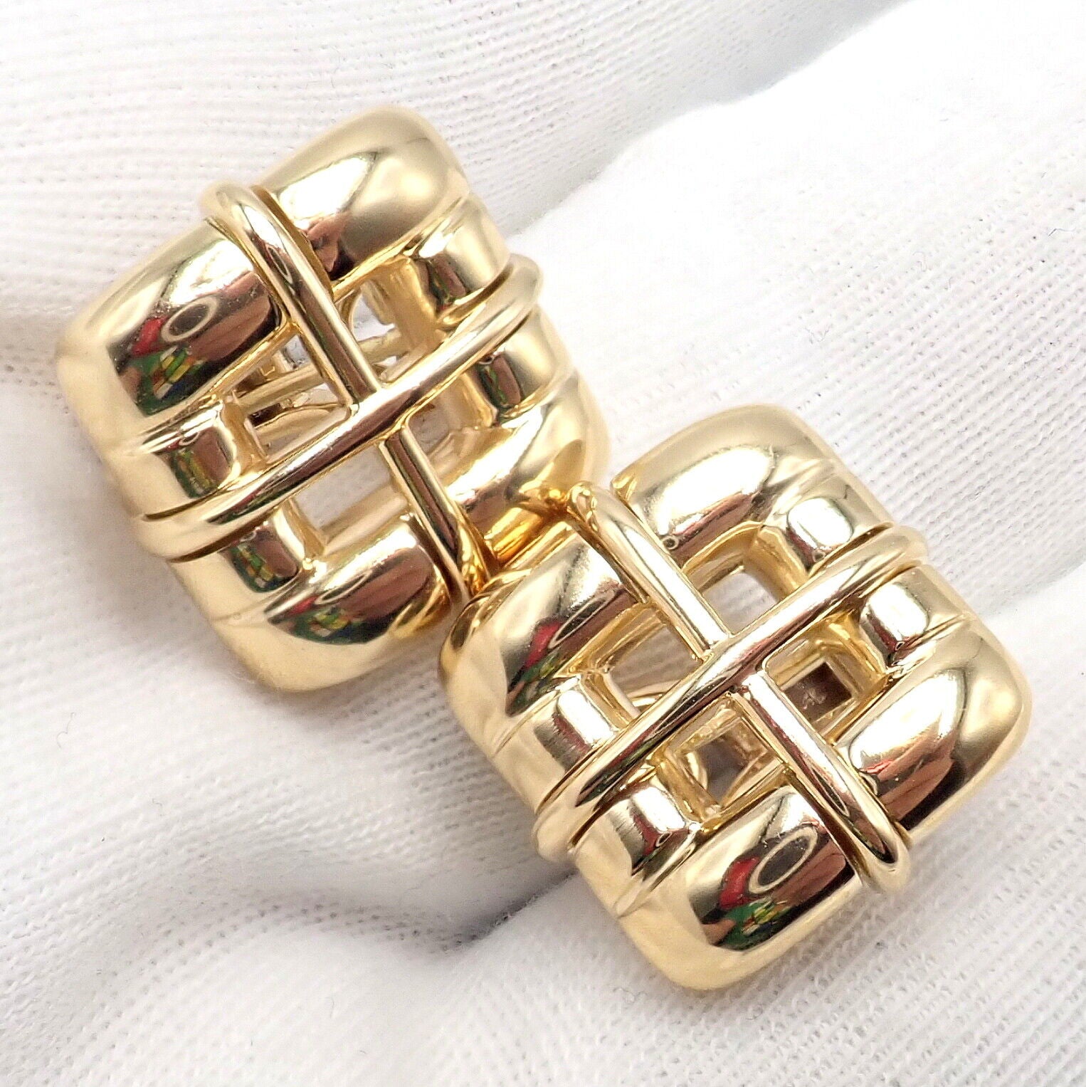 Rare! Vintage Tiffany & Co 18k Yellow Gold Square Window Biscayne Earrings 2001 | Fortrove