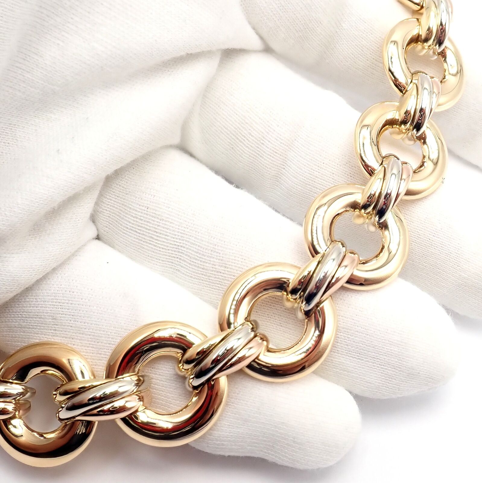Vintage! Authentic Cartier Trinity 18k Tri-Color Gold Round Link Necklace 1996 | Fortrove