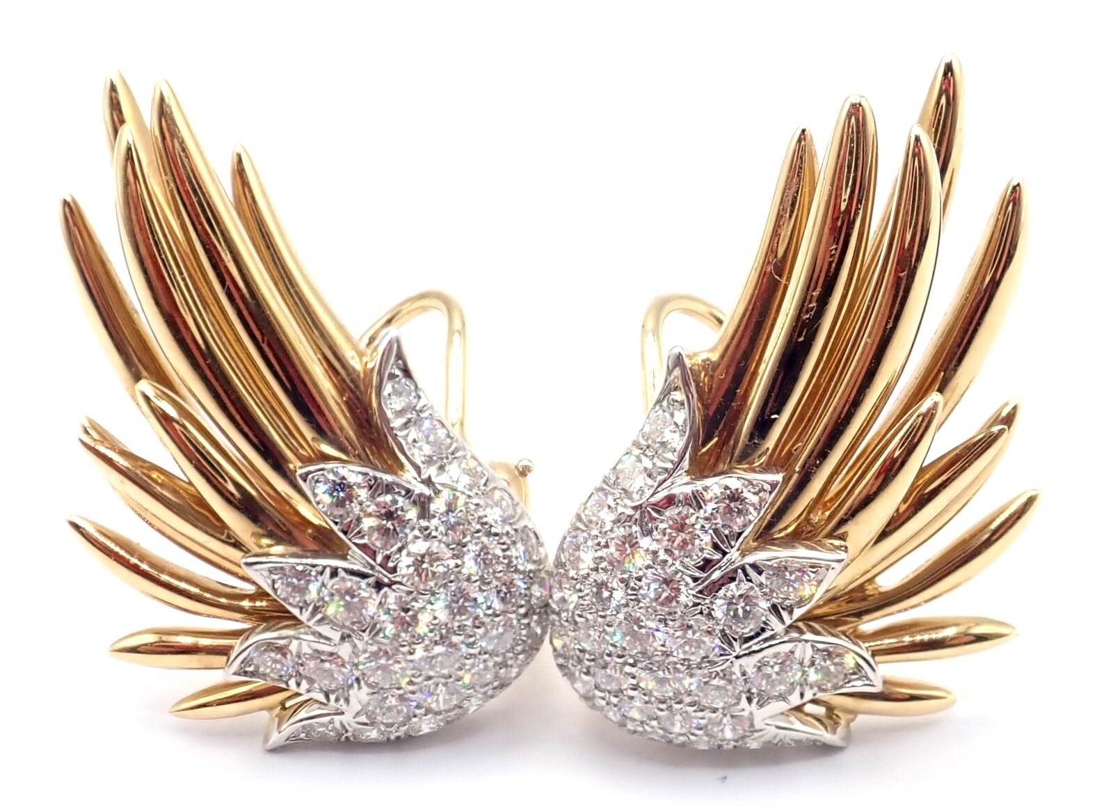 Authentic! Tiffany & Co Schlumberger Flame 18k Gold Platinum Diamond Earrings | Fortrove
