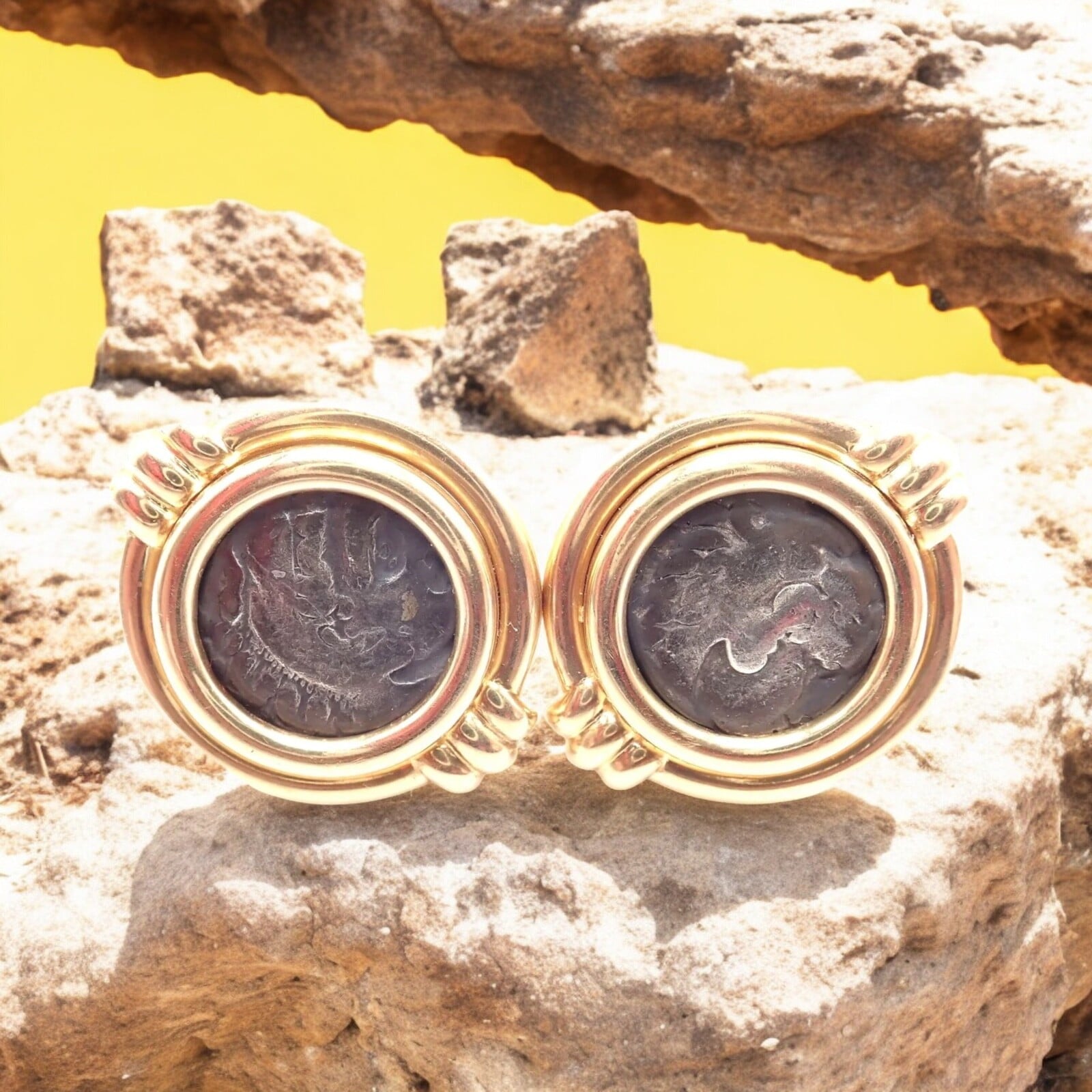 Bulgari Jewelry & Watches:Fine Jewelry:Earrings Vintage Bulgari Bvlgari 18k Yellow Gold Alexander The Great Coin Moneta Earrings