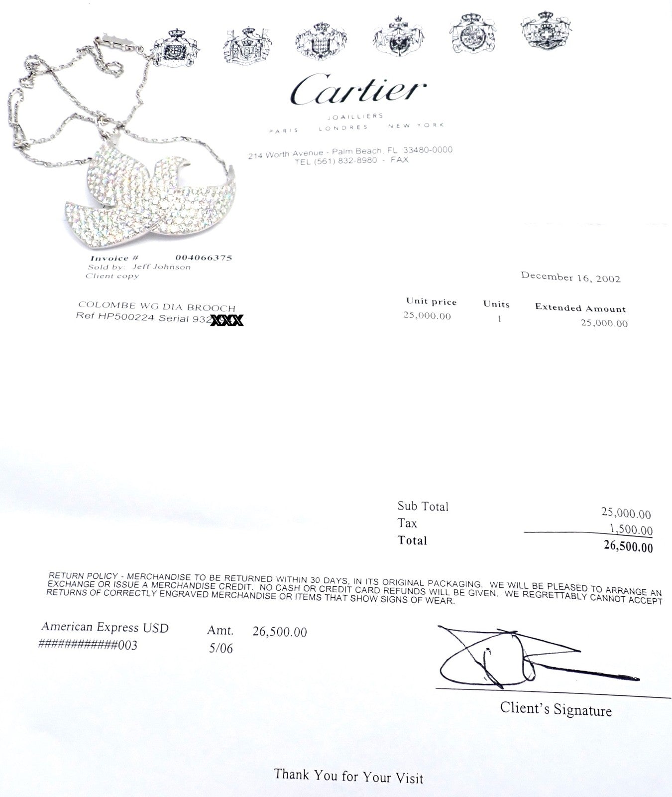 Authentic! Cartier Colombe Dove Of Peace 18k White Gold Diamond Necklace Paper | Fortrove
