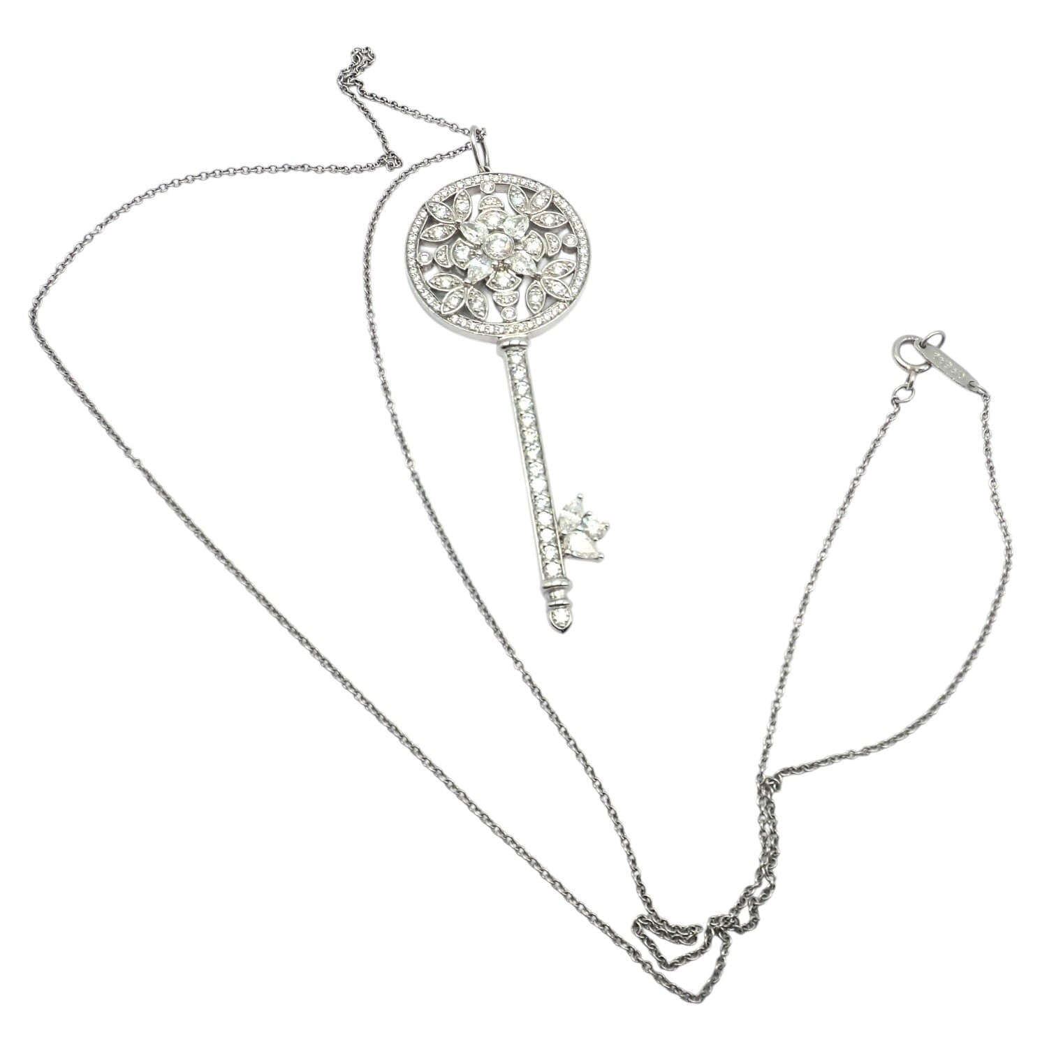 Authentic! Tiffany & Co Platinum Large Victoria Vine Key Pendant Necklace | Fortrove