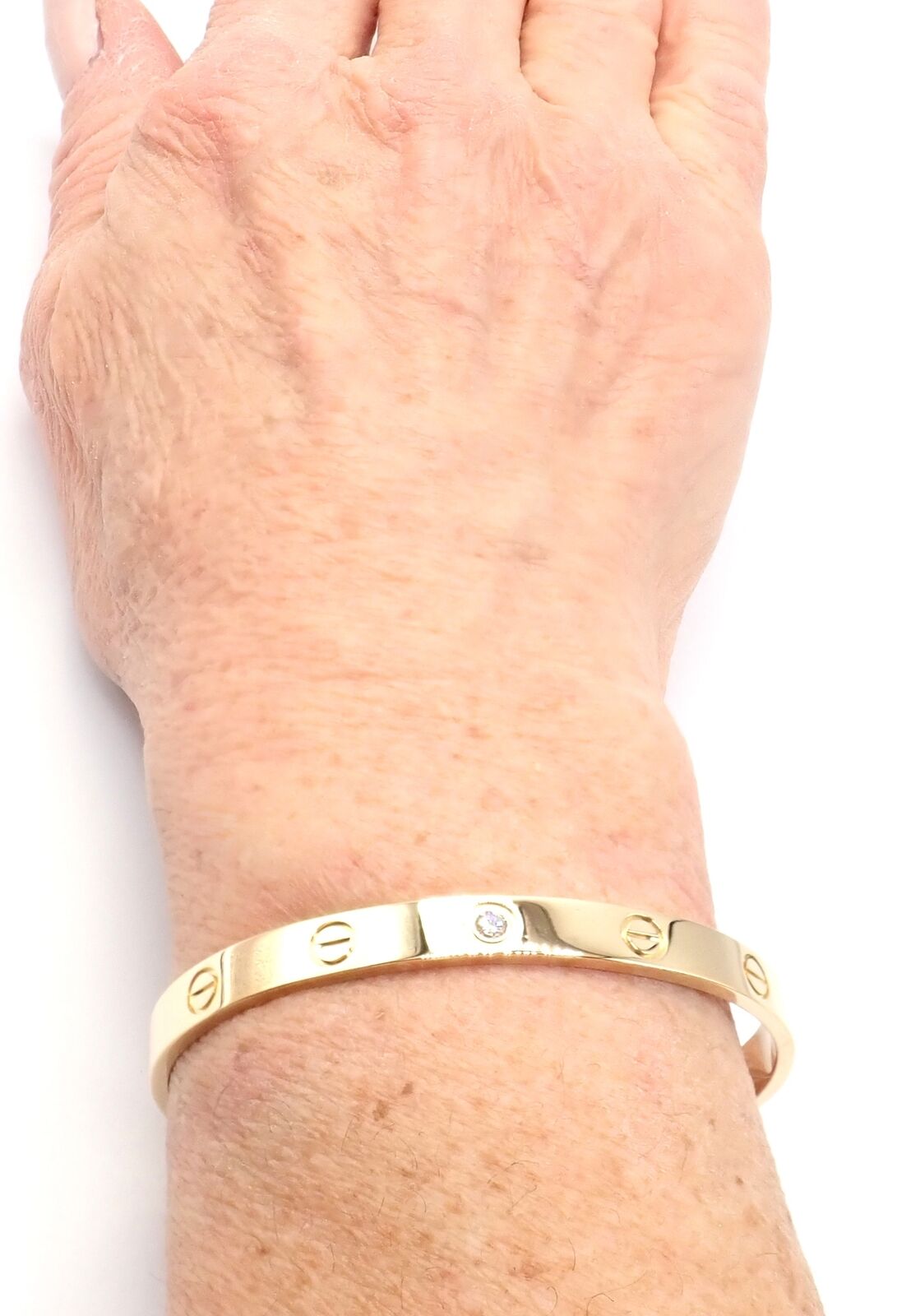 Authentic! Cartier 18k Yellow Gold Diamond Love Cuff Open Bracelet Size 17 | Fortrove