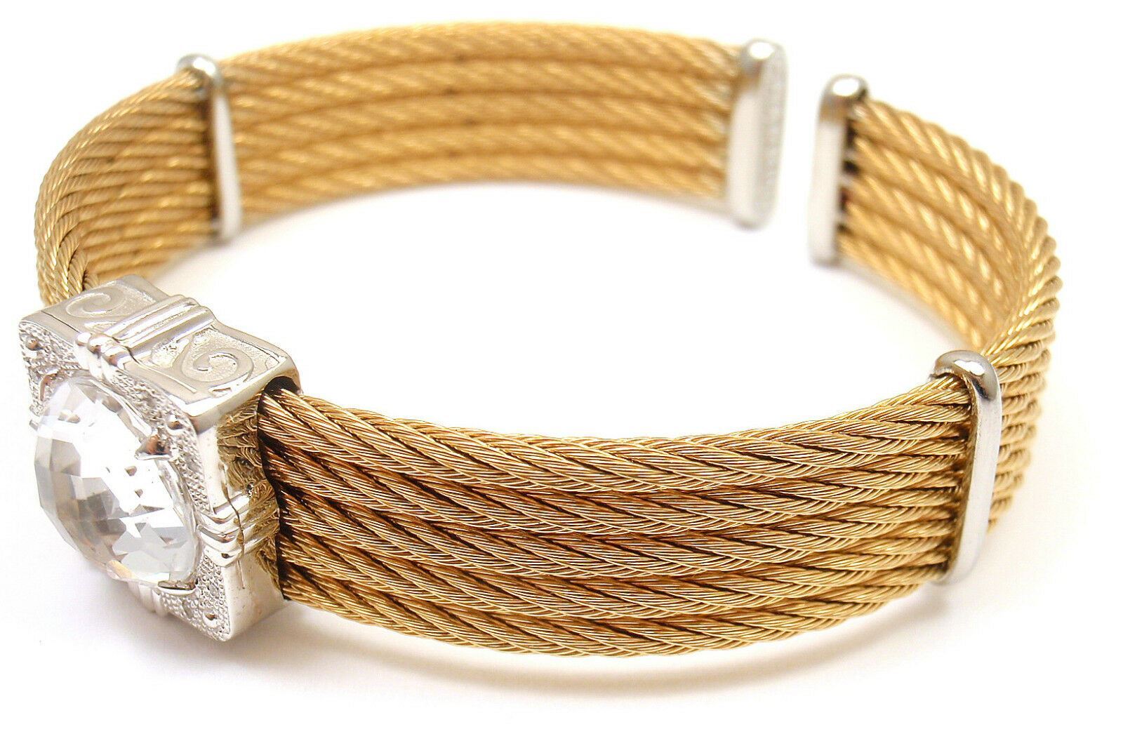 Charriol Jewelry & Watches:Fine Jewelry:Bracelets & Charms AUTHENTIC CHARRIOL 18K GOLD AND STEEL WIRE DIAMOND WHITE TOPAZ CELTIC BRACELET