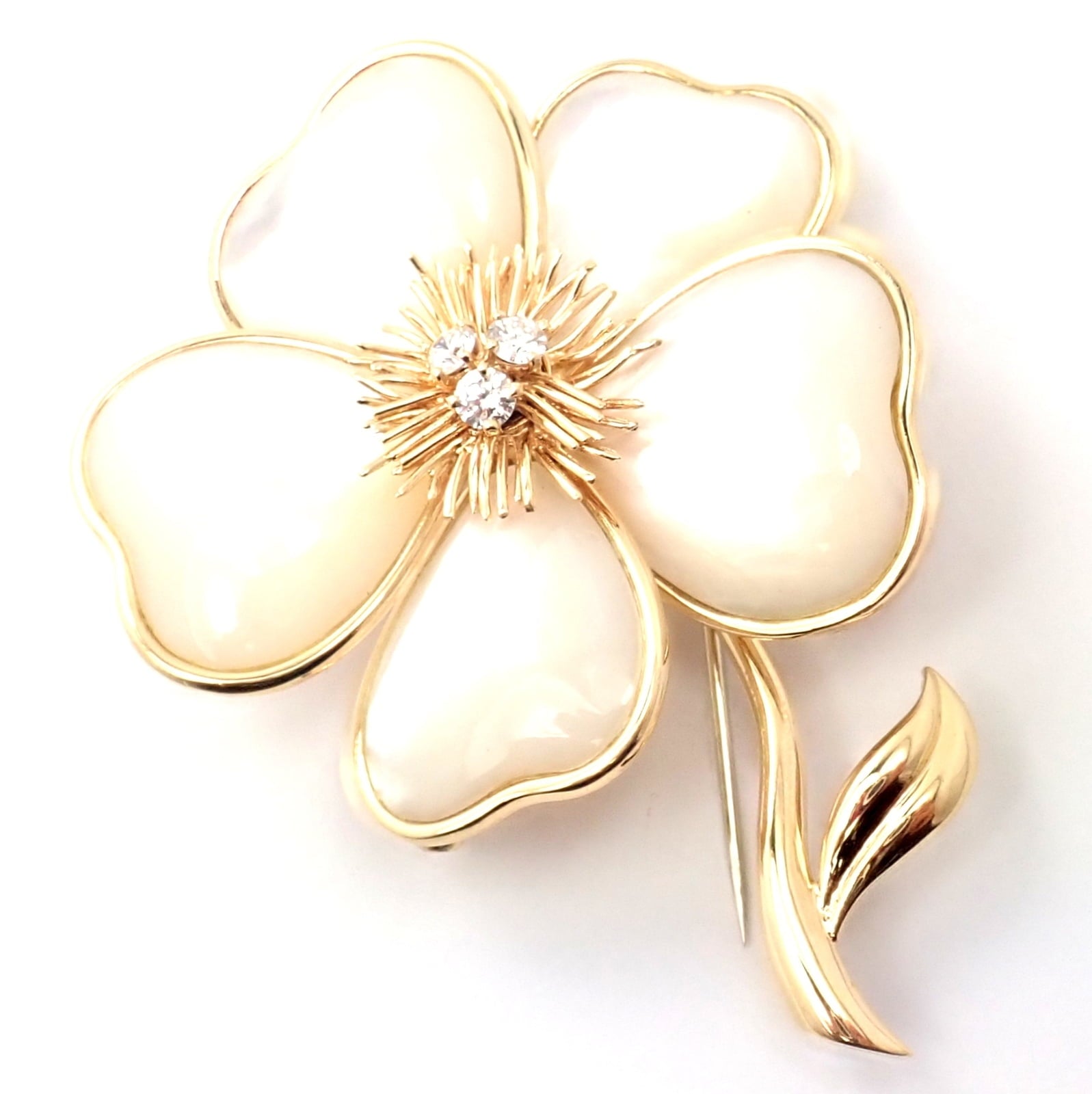 Van Cleef & Arpels Jewelry & Watches:Fine Jewelry:Brooches & Pins Van Cleef & Arpels Clématite 18k Yellow Gold Diamond Mother of Pearl Pin Brooch