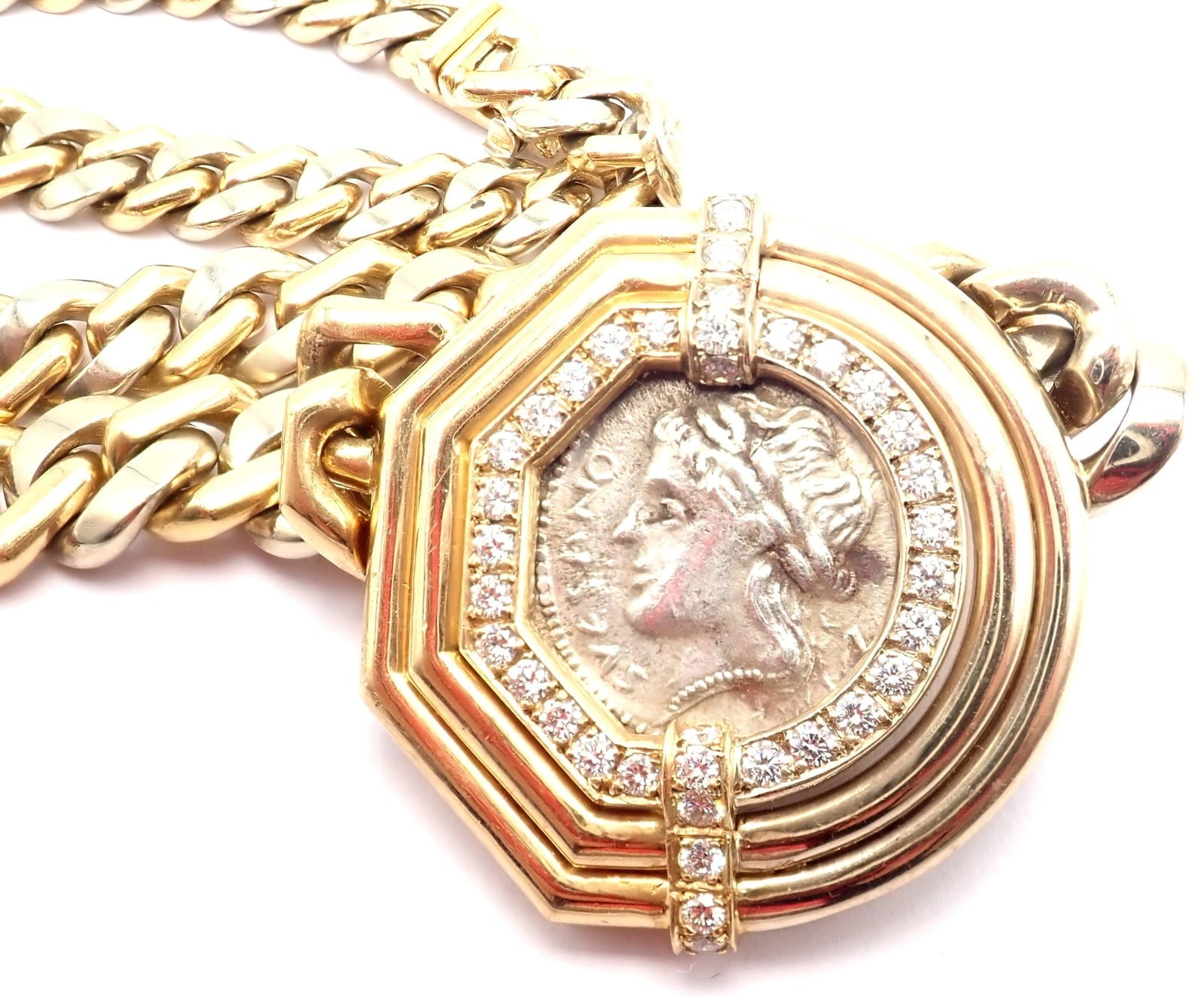 Bvlgari Jewelry & Watches:Fine Jewelry:Necklaces & Pendants Bvlgari Bulgari 18k Yellow White Gold Diamond Monete Antique Coin Link Necklace