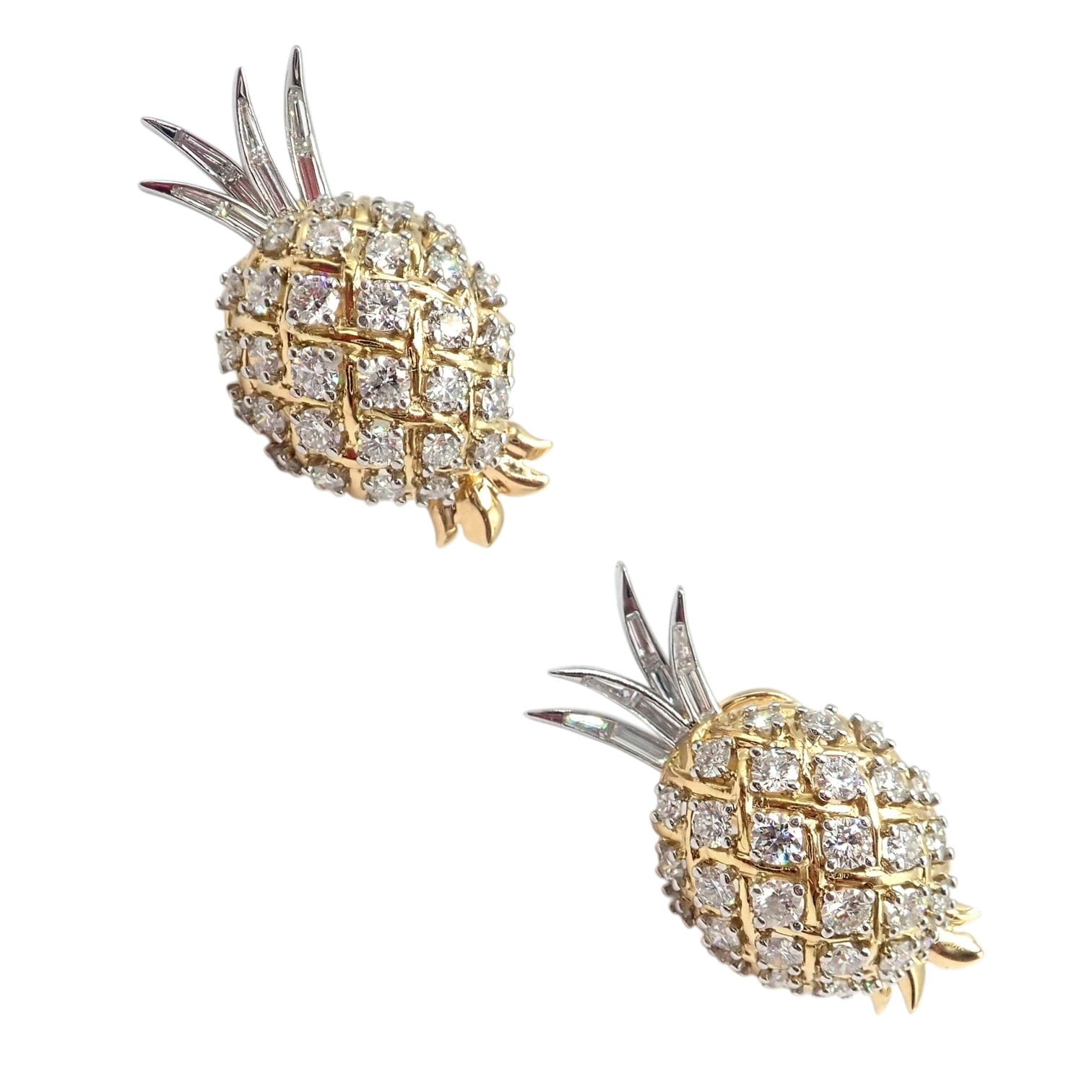 Authentic! Verdura 18k Yellow Gold Platinum Diamond Pineapple Earrings | Fortrove