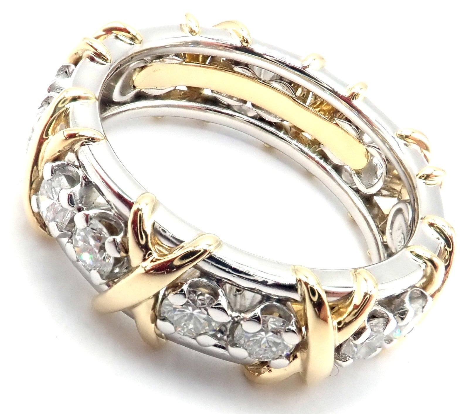 Tiffany & Co Schlumberger 18k Gold Platinum 16 Stone Diamond Band Ring Size 6 | Fortrove