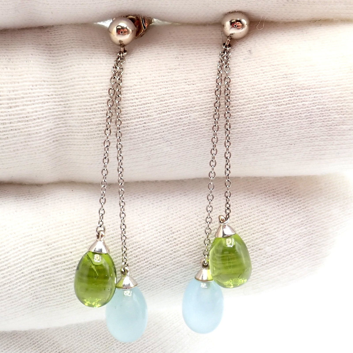 Tiffany & Co. Jewelry & Watches:Fine Jewelry:Earrings Authentic! Tiffany & Co 18k White Gold Rainbow Drop Peridot Chalcedony Earrings