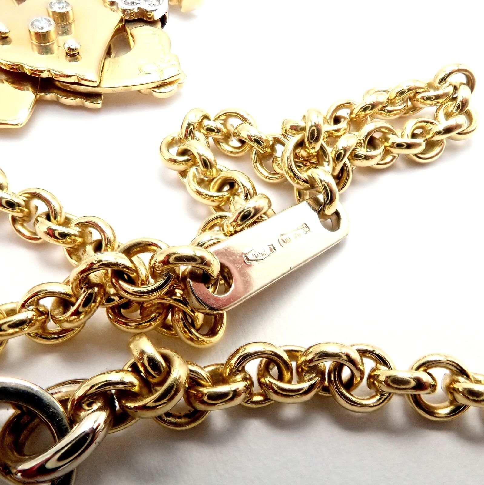 Pomellato 18k Yellow White Gold Animated XL Diamond Queen Pendant Link Necklace | Fortrove