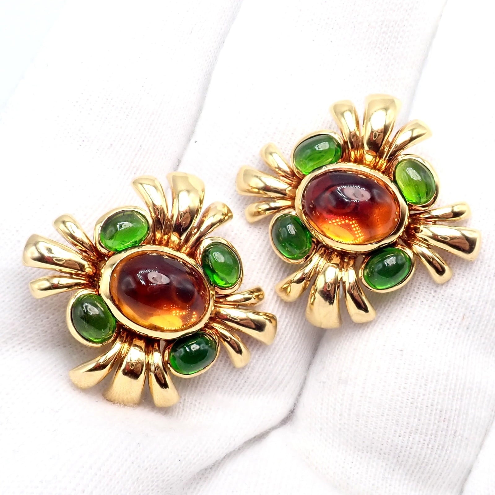 Verdura Jewelry & Watches:Fine Jewelry:Earrings Authentic! Verdura 18k Yellow Gold Citrine Green Tourmaline Vintage Earrings