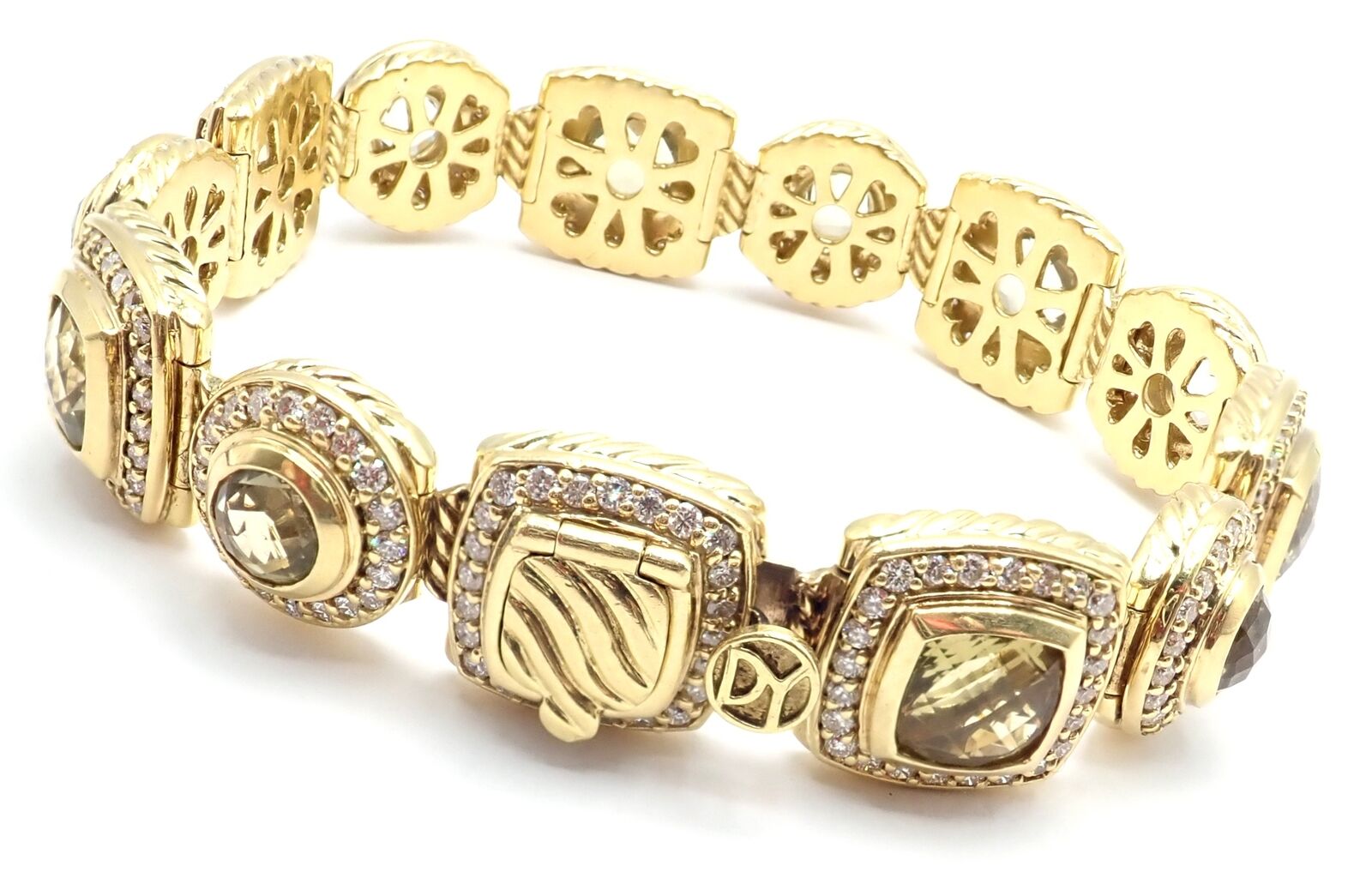 David Yurman Albion 18k Yellow Gold Diamond Lemon Citrine Link Bracelet | Fortrove