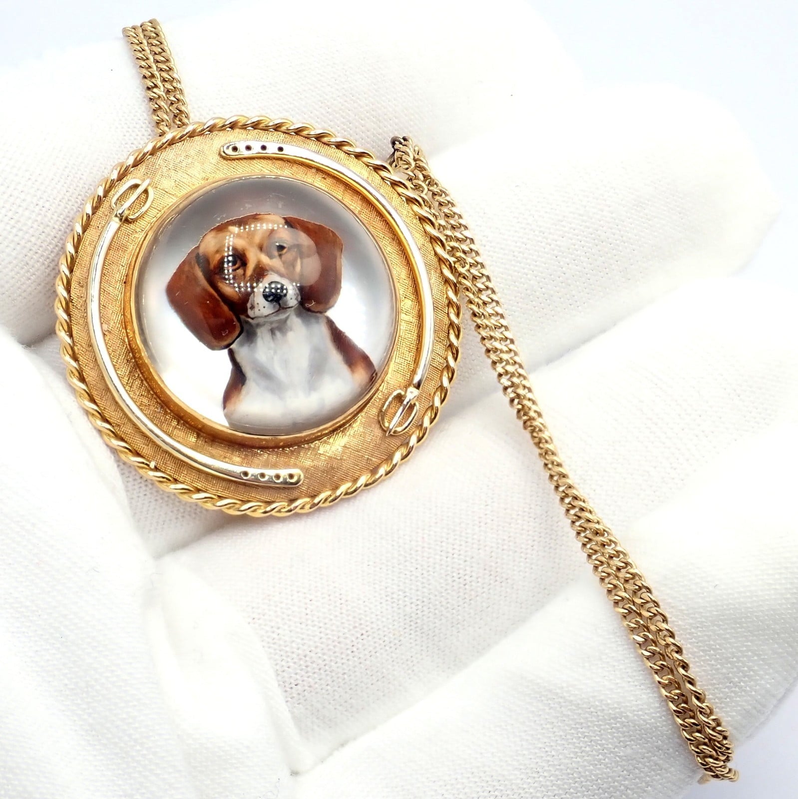 Vintage! Tiffany 14k Yellow Gold Essex Reverse Intaglio Dog Necklace Brooch | Fortrove