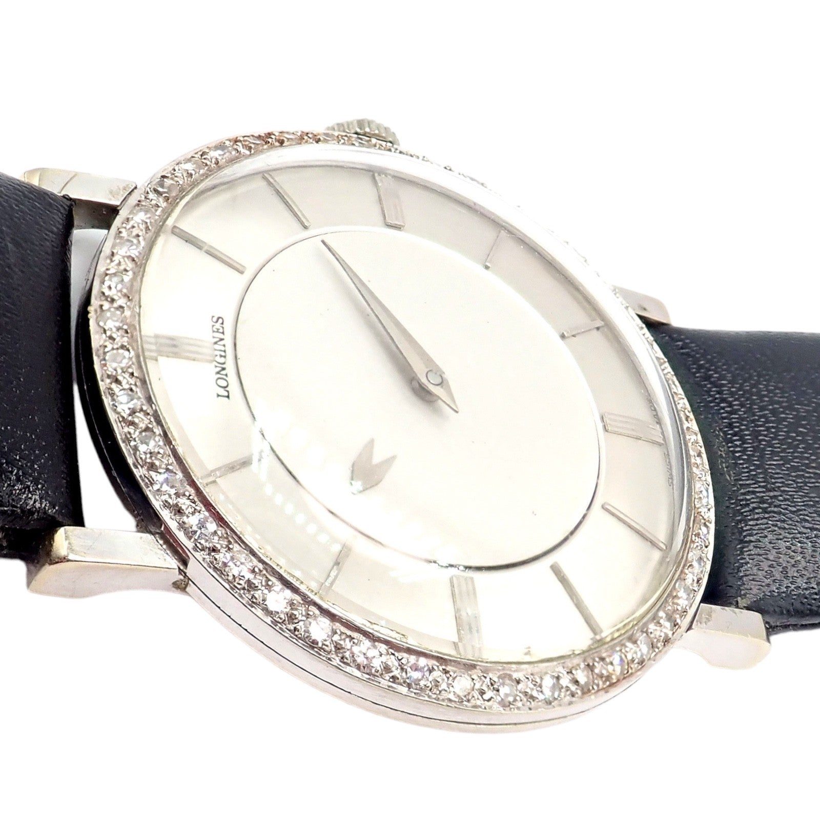 Longines Jewelry & Watches:Watches, Parts & Accessories:Watches:Wristwatches Vintage Longines 18k White Gold Diamond Bezel Manual Wind Mystery Dial Watch