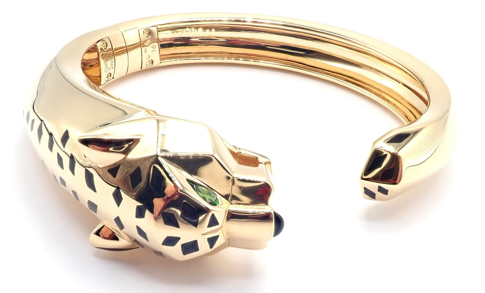 Authentic! Cartier Panther Panthere 18k Yellow Gold Bangle Bracelet Size 16 Cert | Fortrove