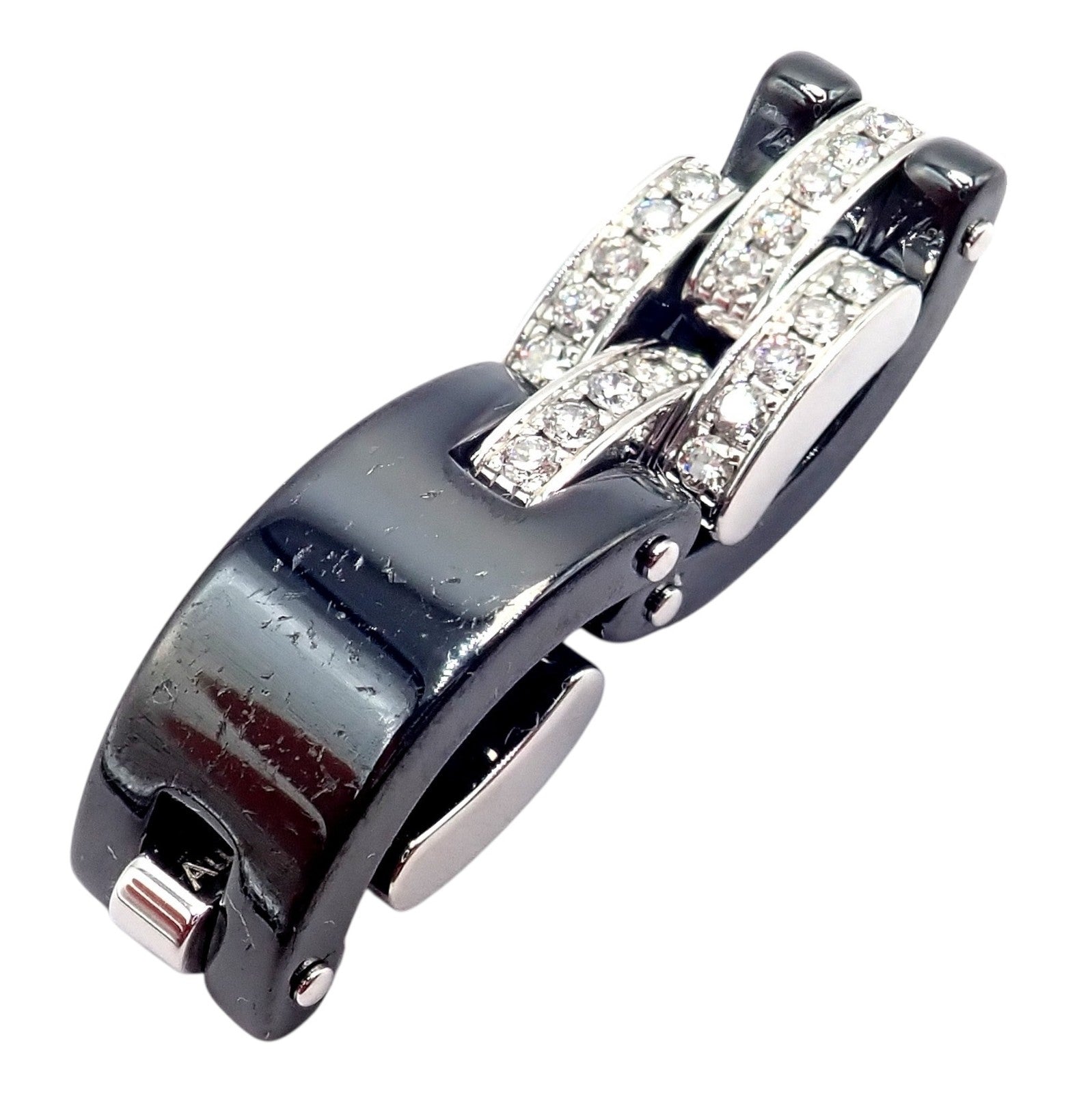 Cartier 18k White Gold Diamond Ceramic Maillon Panthere Ring Size 51 US 5.75 | Fortrove