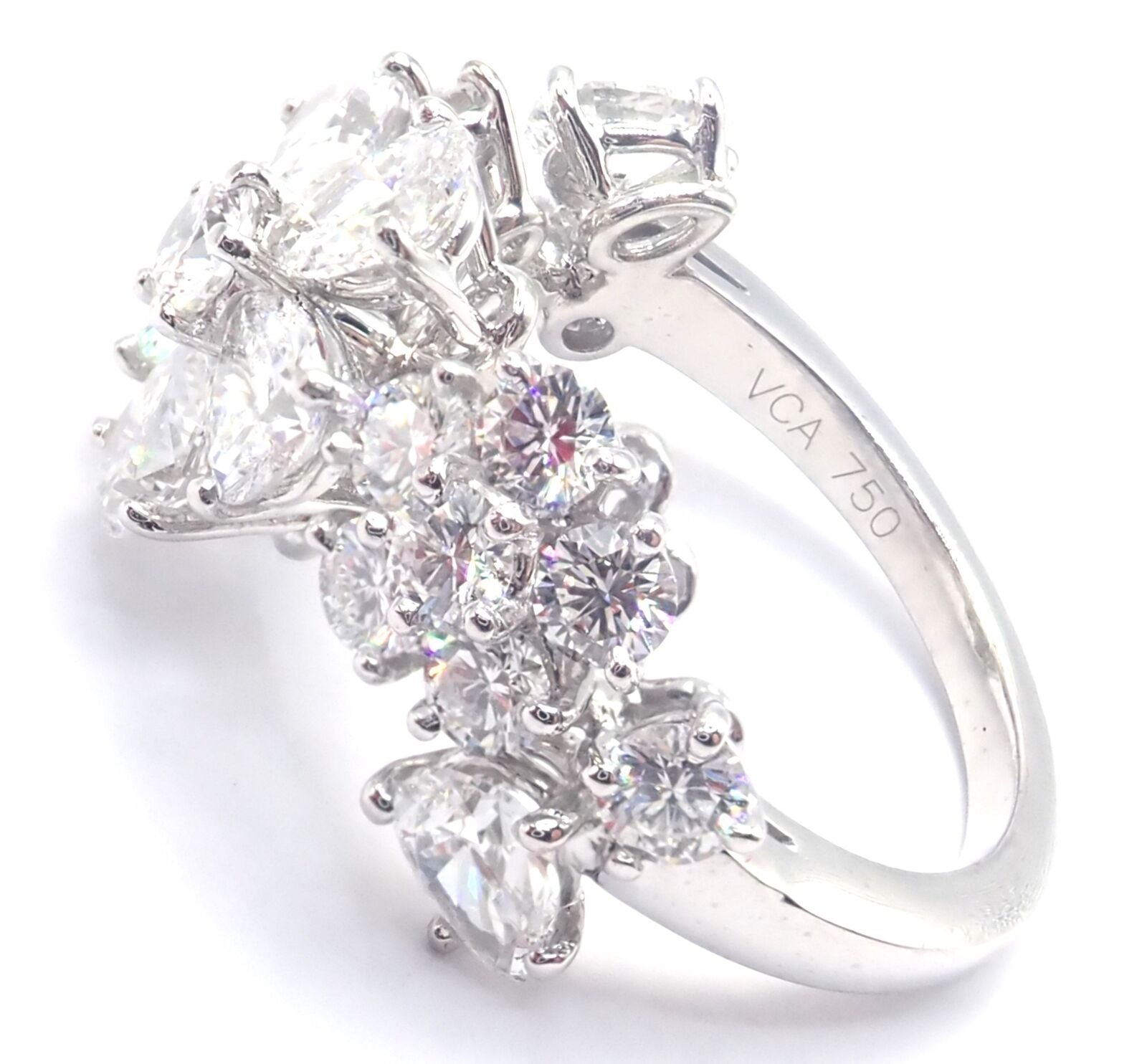 Authentic! Van Cleef & Arpels Folie des Pres 18k White Gold Diamond Flower Ring | Fortrove