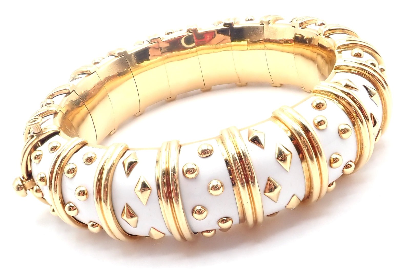 Jean Schlumberger for Tiffany & Co. Jewelry & Watches:Fine Jewelry:Bracelets & Charms Tiffany & Co Schlumberger Dot Losange 18k Yellow Gold Enamel Bangle Bracelet