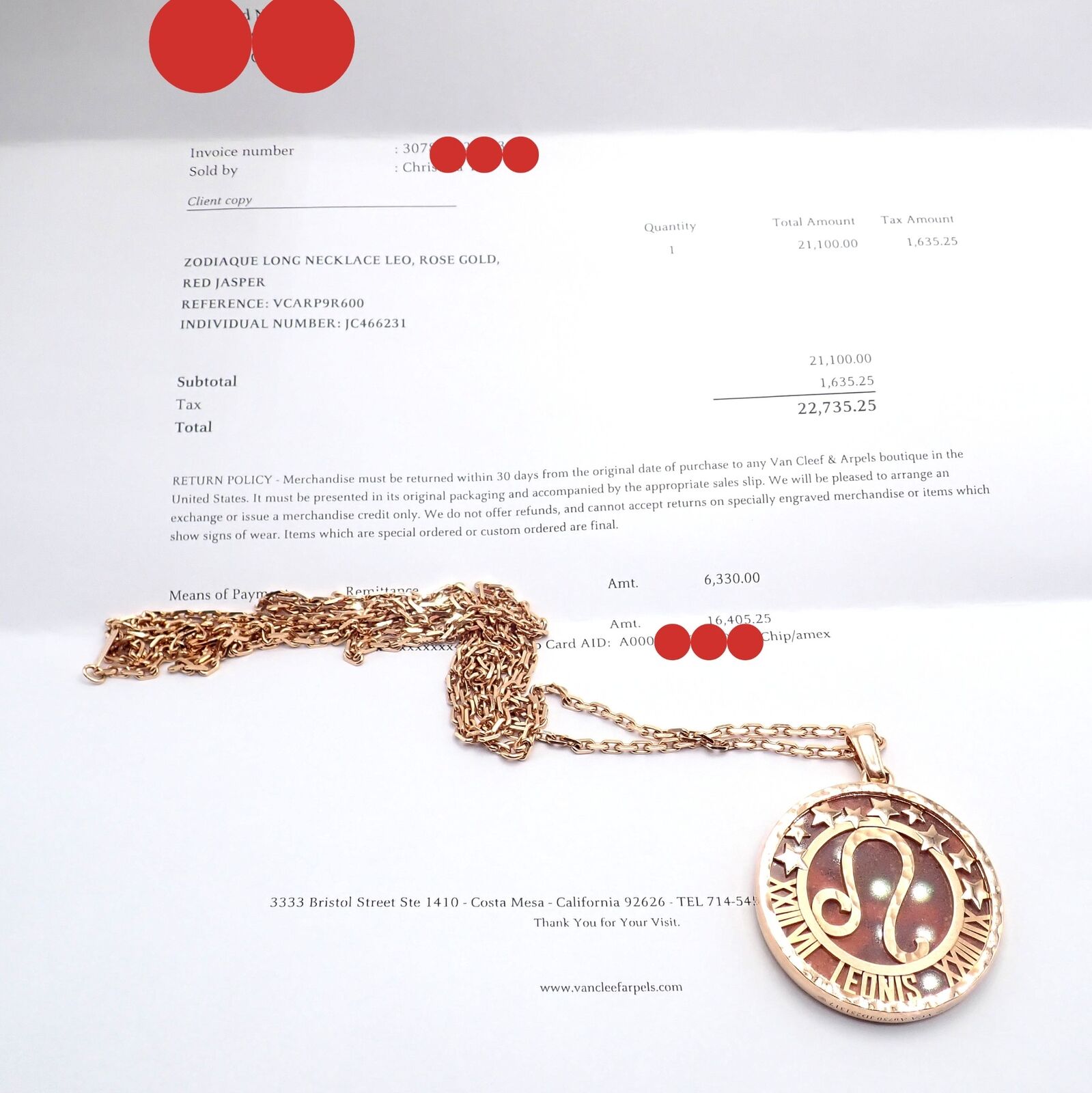 Van Cleef & Arpels Zodiaque 18k Rose Gold Leo Pendant Red Jasper Necklace + Cert | Fortrove