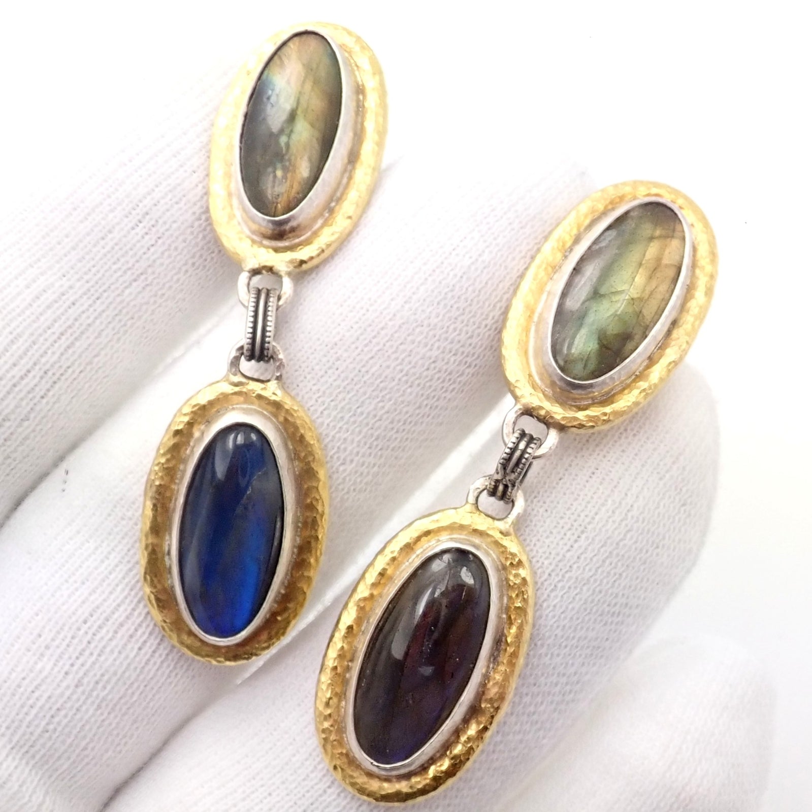 Gurhan Jewelry & Watches:Vintage & Antique Jewelry:Earrings Authentic! Gurhan Hammered Sterling Silver 24k Gold Labradorite Earrings