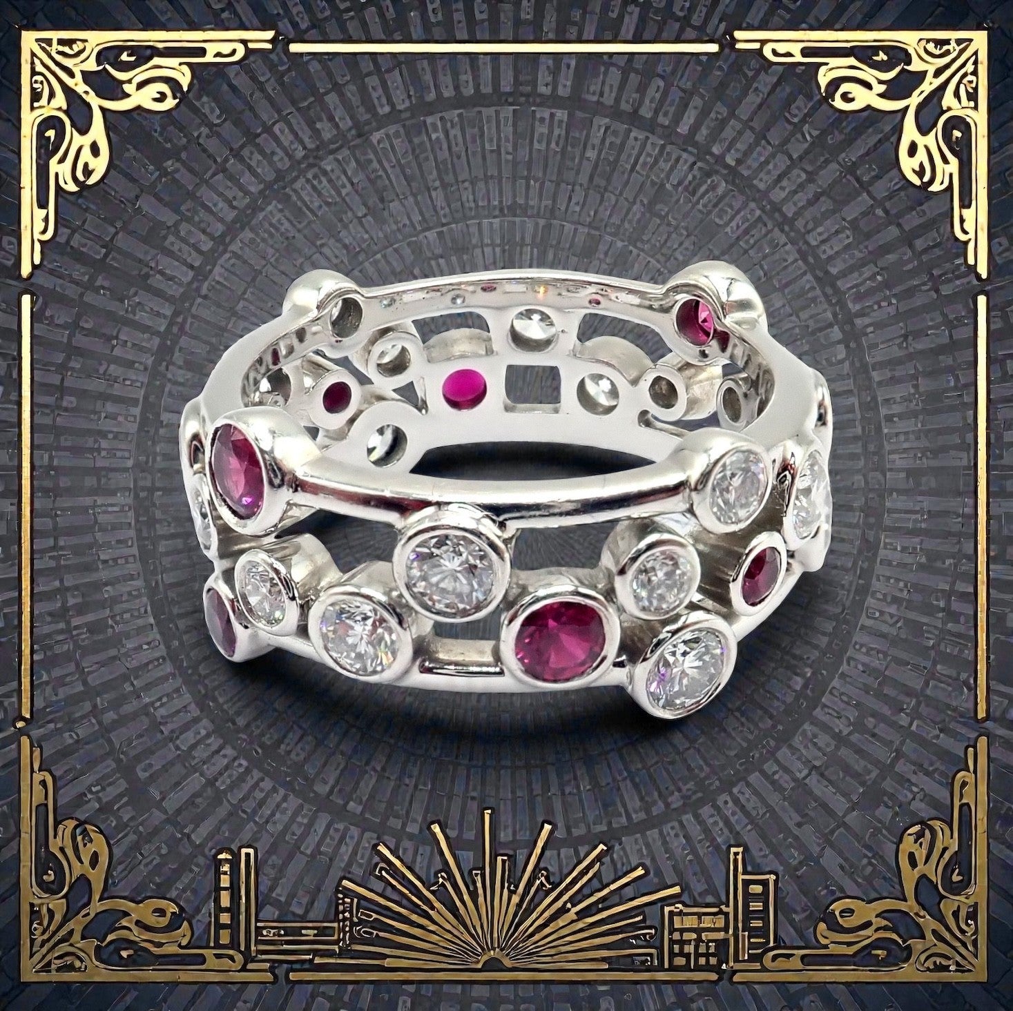 Authentic! Tiffany & Co Platinum Diamond Ruby Bubbles Band Ring Size 5.5 | Fortrove