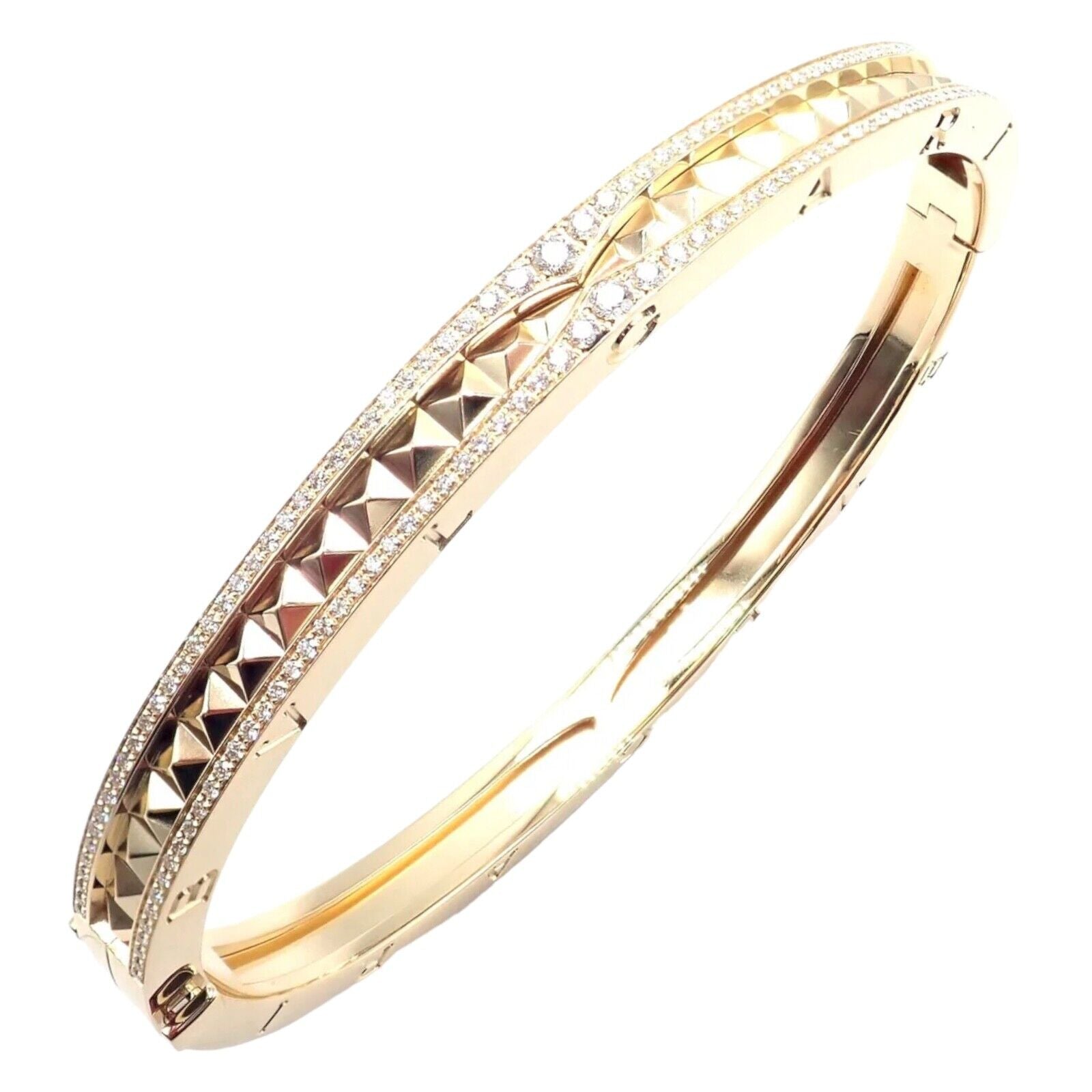 Authentic! Bulgari Bvlgari B.Zero1 Rock 18k Yellow Gold Diamond Bangle Bracelet | Fortrove