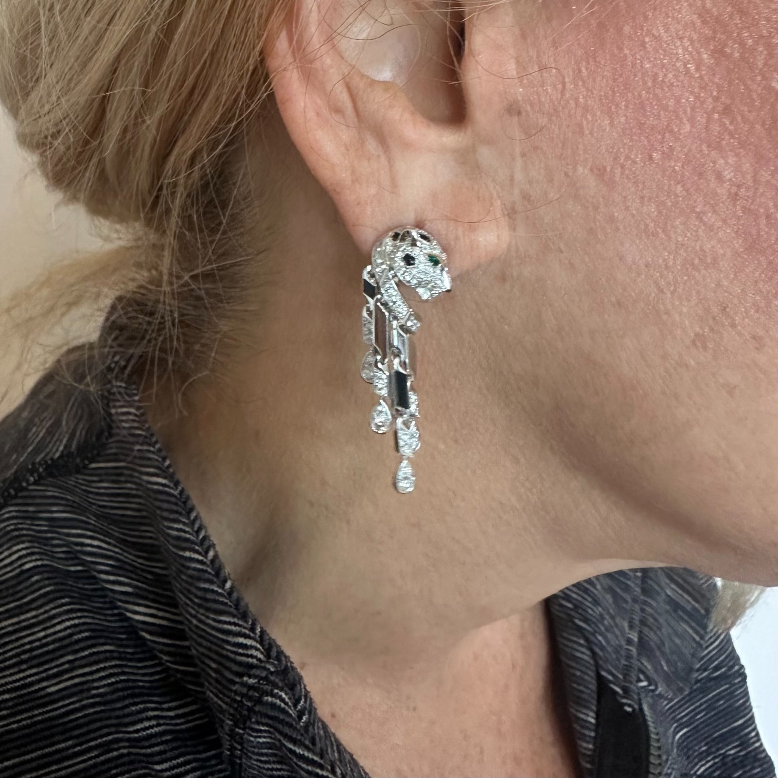 Authentic! Cartier Panthere Panther 18k White Gold Diamond Black Onyx Earrings | Fortrove