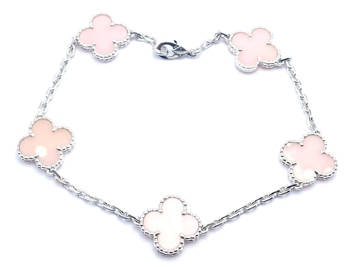 Van Cleef & Arpels Jewelry & Watches:Fine Jewelry:Bracelets & Charms Authentic! Van Cleef & Arpels Alhambra 18k White Gold Pink Opal Bracelet Cer.