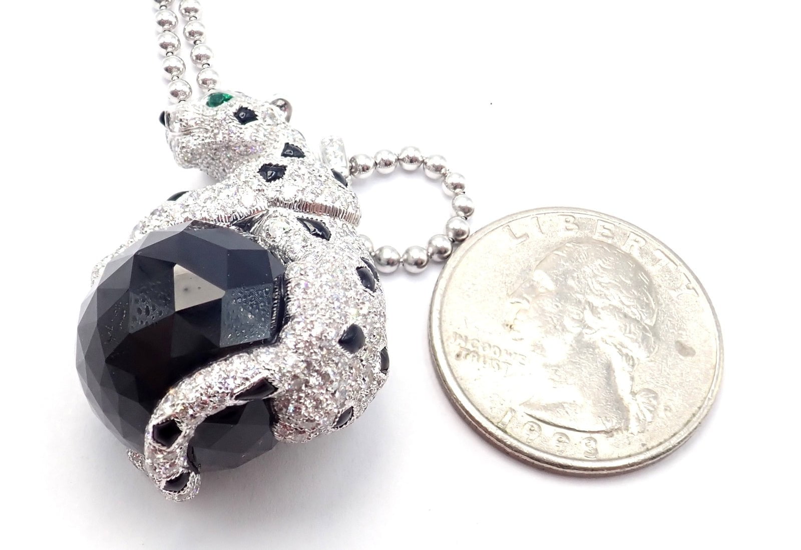 Panthere de Cartier Panther 18k Gold Diamond Emerald Onyx Pendant Necklace Paper | Fortrove