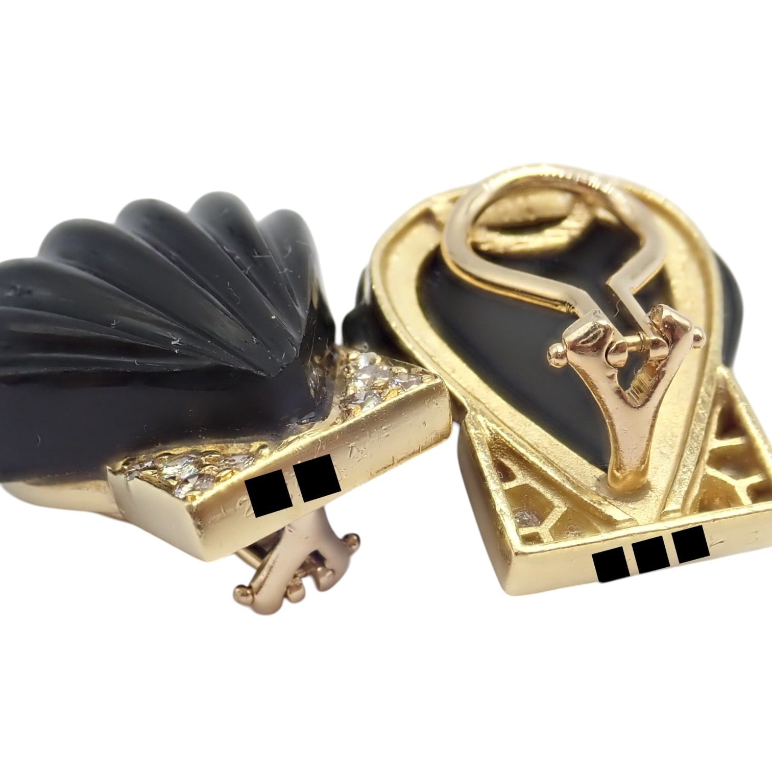 Cartier Jewelry & Watches:Fine Jewelry:Earrings Vintage Estate Cartier Yellow Gold Diamond Onyx Shell Earrings