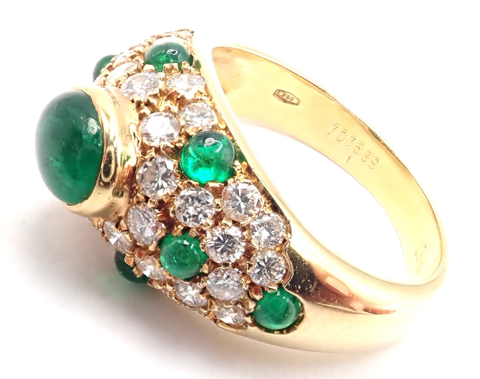 Authentic! Vintage Cartier Panthere 18k Yellow Gold Diamond Emerald Ring | Fortrove