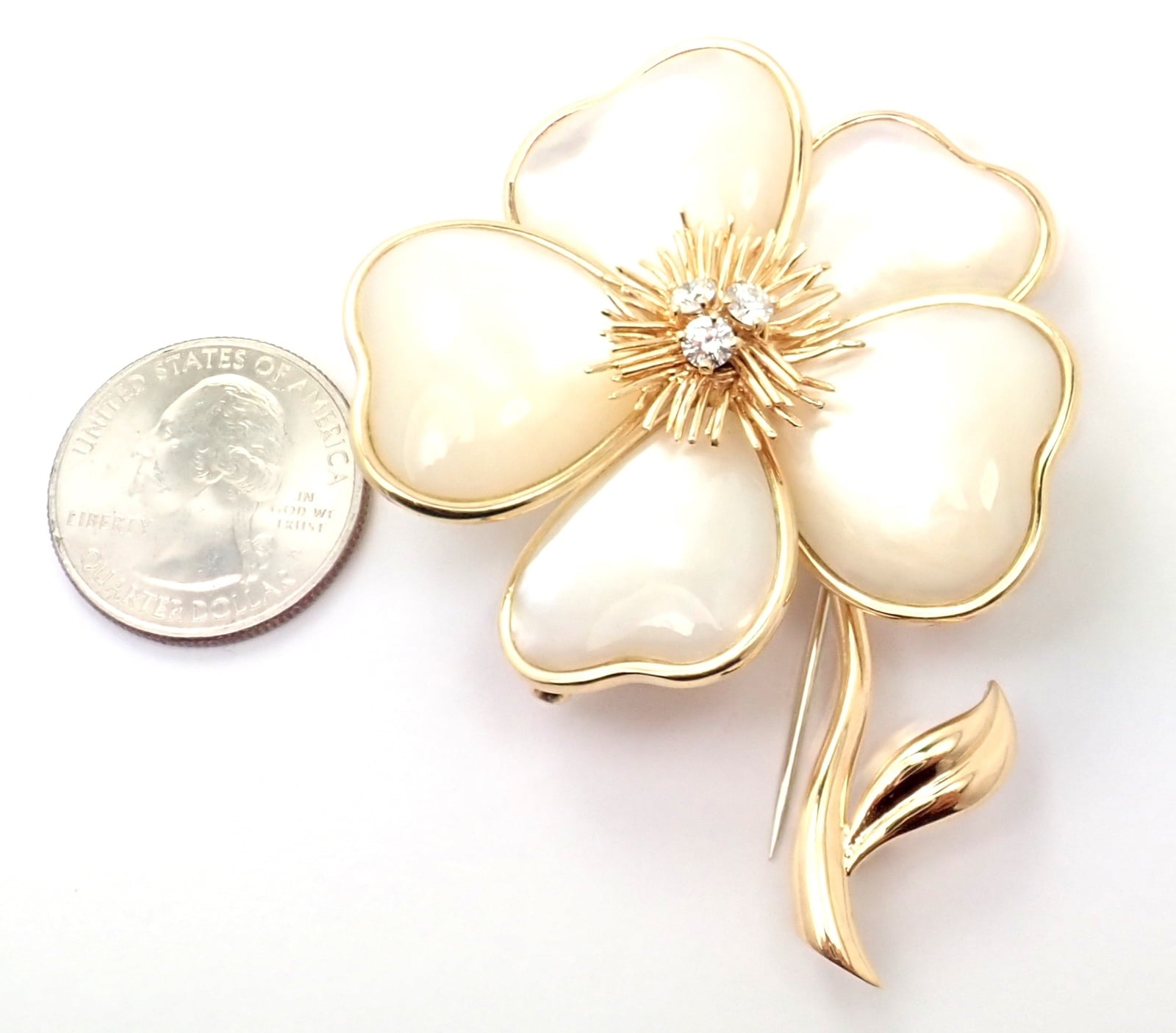 Van Cleef & Arpels Jewelry & Watches:Fine Jewelry:Brooches & Pins Van Cleef & Arpels Clématite 18k Yellow Gold Diamond Mother of Pearl Pin Brooch