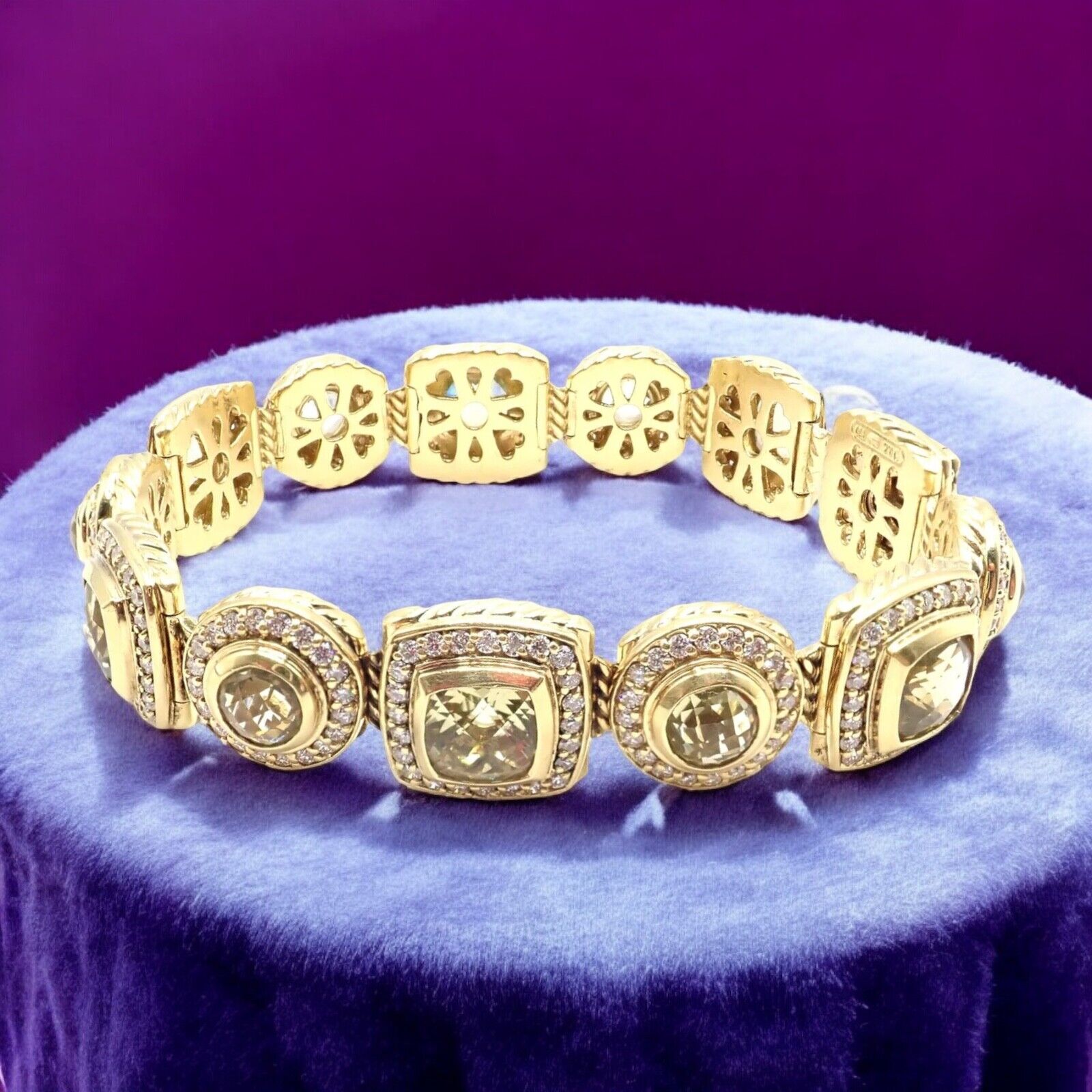 David Yurman Albion 18k Yellow Gold Diamond Lemon Citrine Link Bracelet | Fortrove