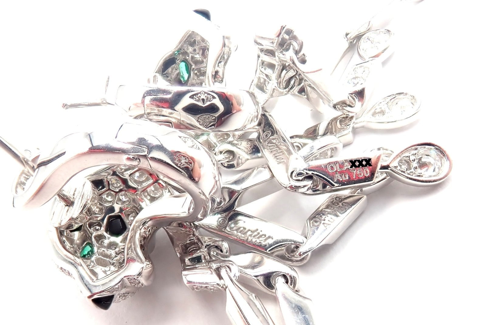 Authentic! Cartier Panthere Panther 18k White Gold Diamond Black Onyx Earrings | Fortrove
