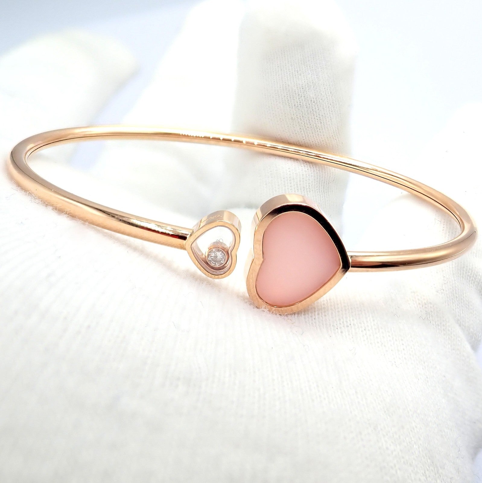 Chopard Jewelry & Watches:Fine Jewelry:Bracelets & Charms Rare! Chopard 18k Rose Gold Happy Hearts Diamond Pink Opal Bracelet