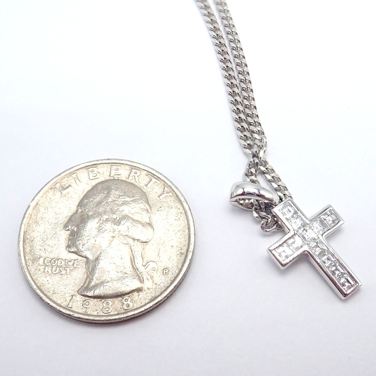 Authentic! Cartier 18k White Gold Diamond Cross Necklace | Fortrove